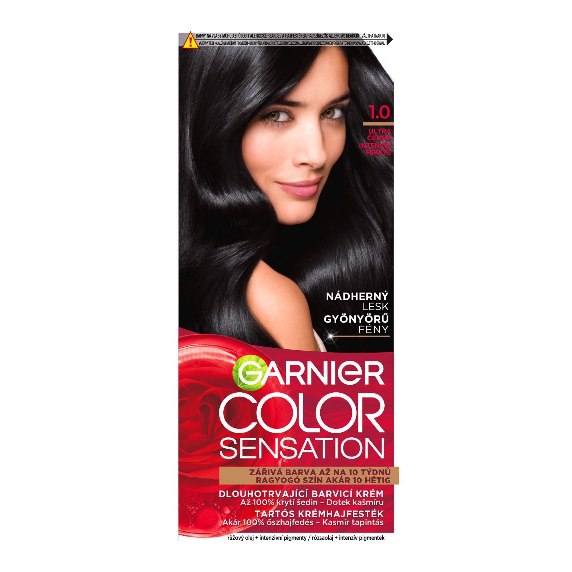 Drogerie a kosmetika - Garnier Color Sensation Intenzivní permanentní barvící krém ultra černá 1.0 110 ml