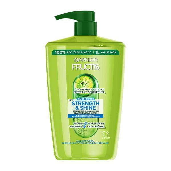 Drogerie a kosmetika - Garnier Fructis Strength & Shine Posilující šampon pro všechny typy vlasů bez lesku a síly 1000 ml