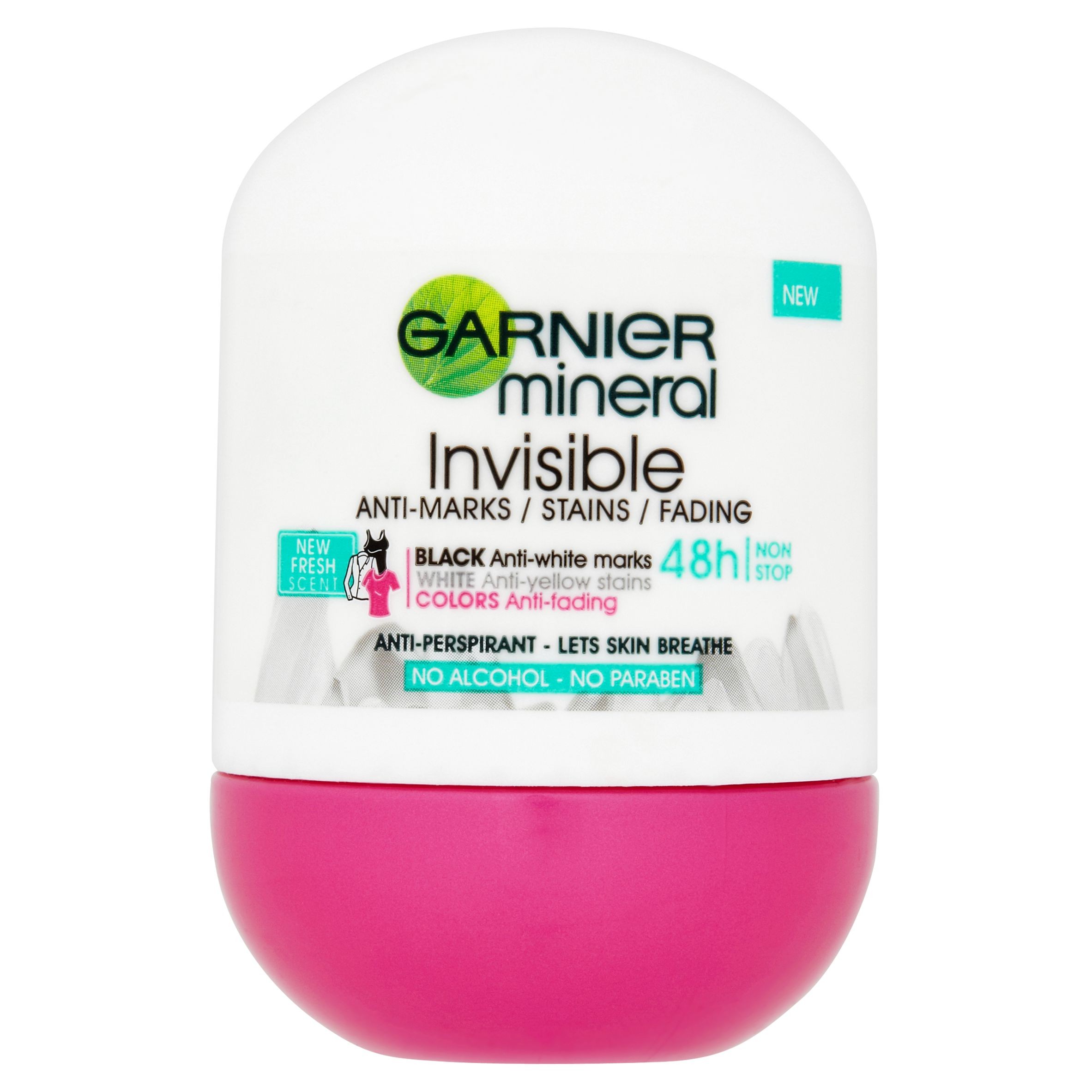 Drogerie a kosmetika - Garnier Mineral Invisible Black White Colors Roll-on Fresh antiperspirant 50 ml