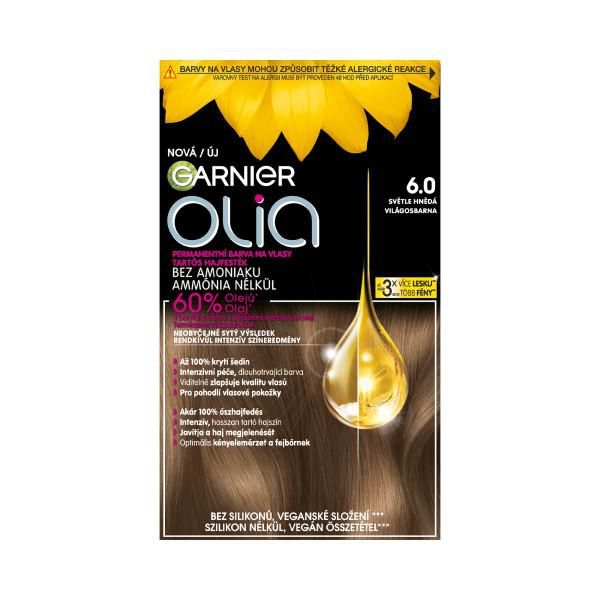 Drogerie a kosmetika - Garnier Olia permanentní barva na vlasy 6.0 Světle hnědá 60+60+54ml, 1ks