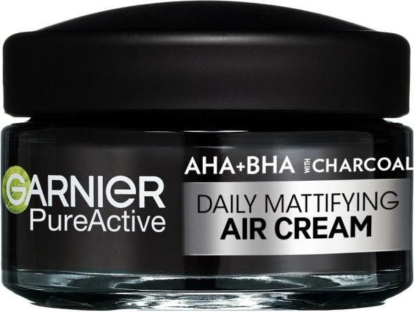 Drogerie a kosmetika - Garnier Pure Active AHA + BHA lehký denní zmatňující krém 3v1 s aktivním uhlím 50 ml