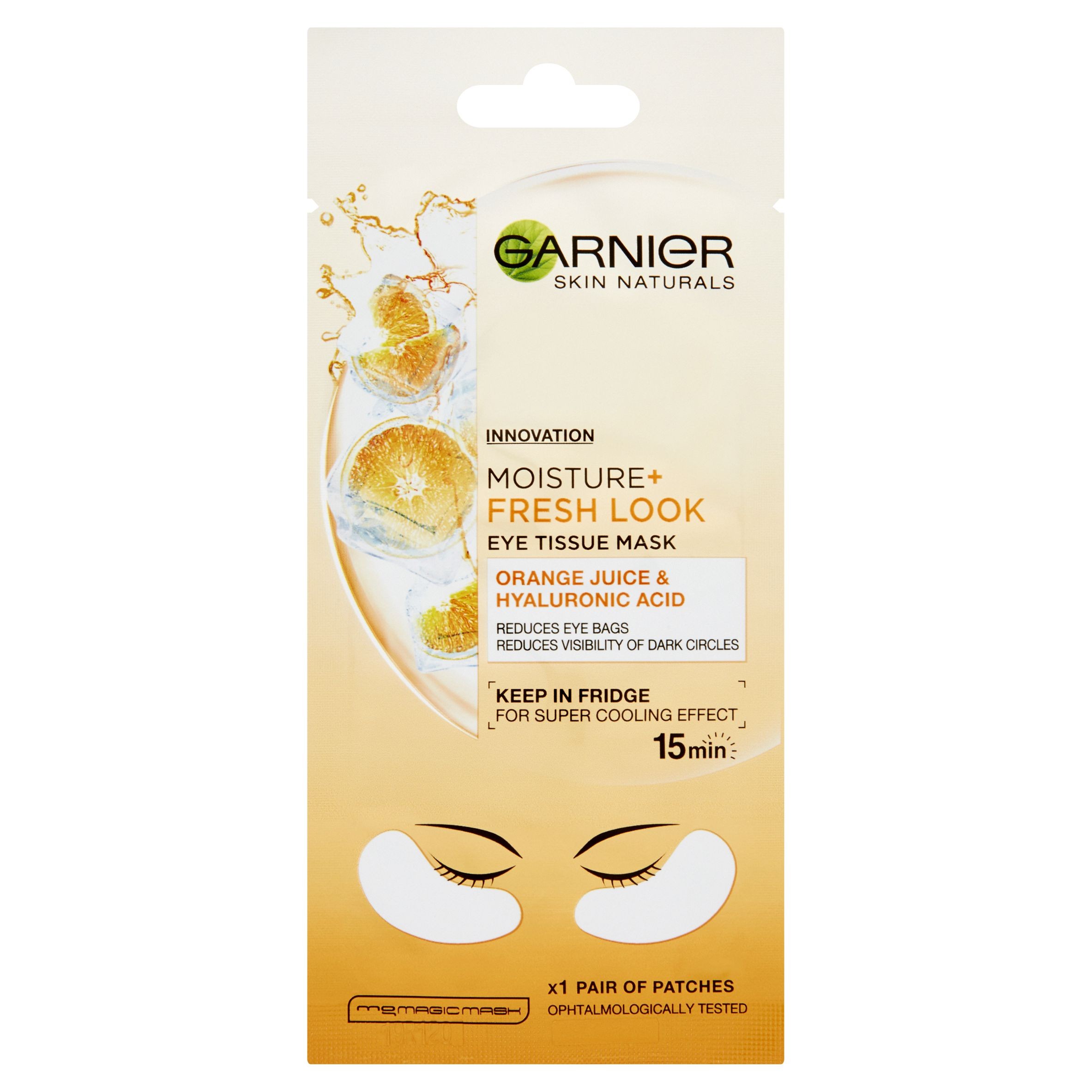 Drogerie a kosmetika - Garnier Skin Naturals povzbující oční maska obohacená o šťávu z pomeranče a kyselinu hyaluronovou 6g