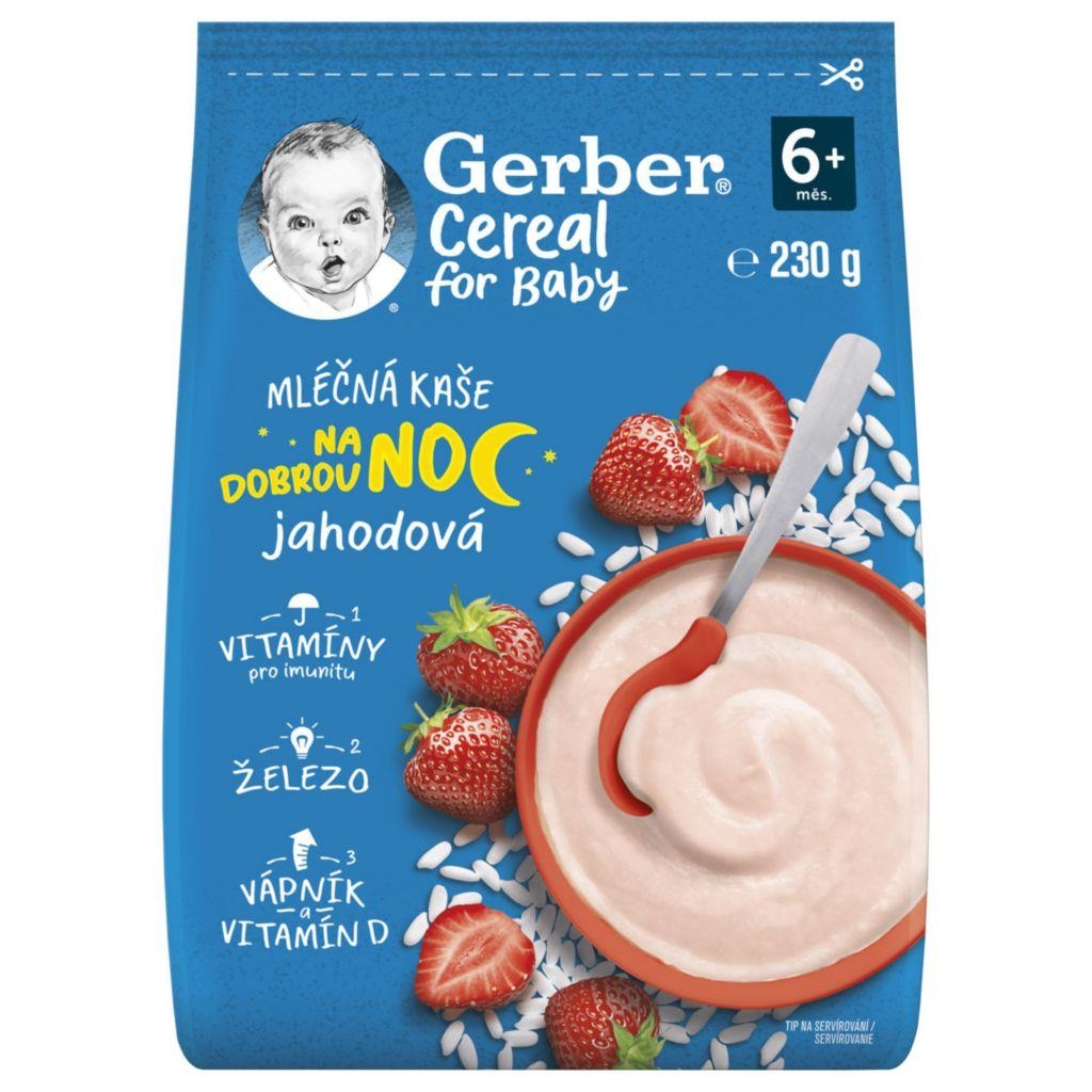 Svět dětí - Gerber Cereal mléčná kaše jahodová Dobrou noc 6m+ 230g