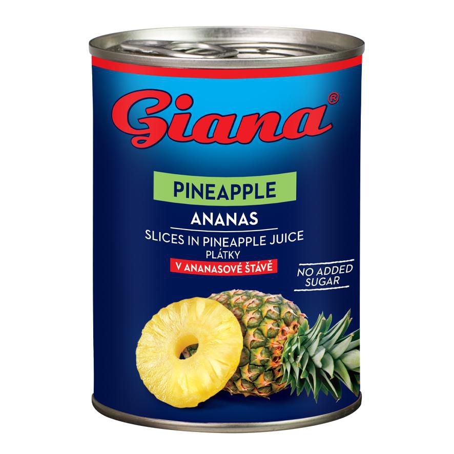 Trvanlivé potraviny - Giana Ananas plátky v ananasové šťávě 580ml