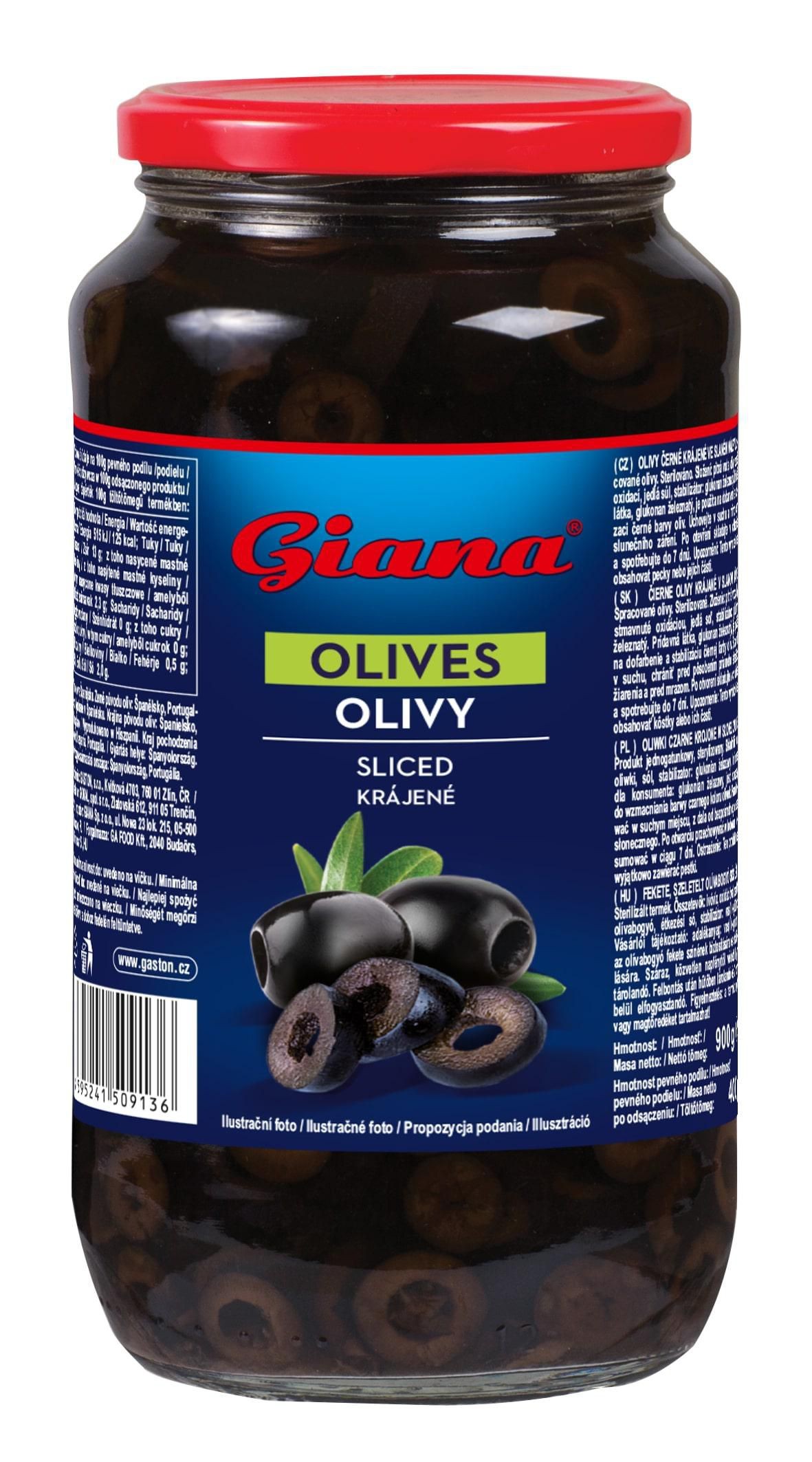 Trvanlivé potraviny - Giana Olivy černé krájené ve slaném nálevu 900g
