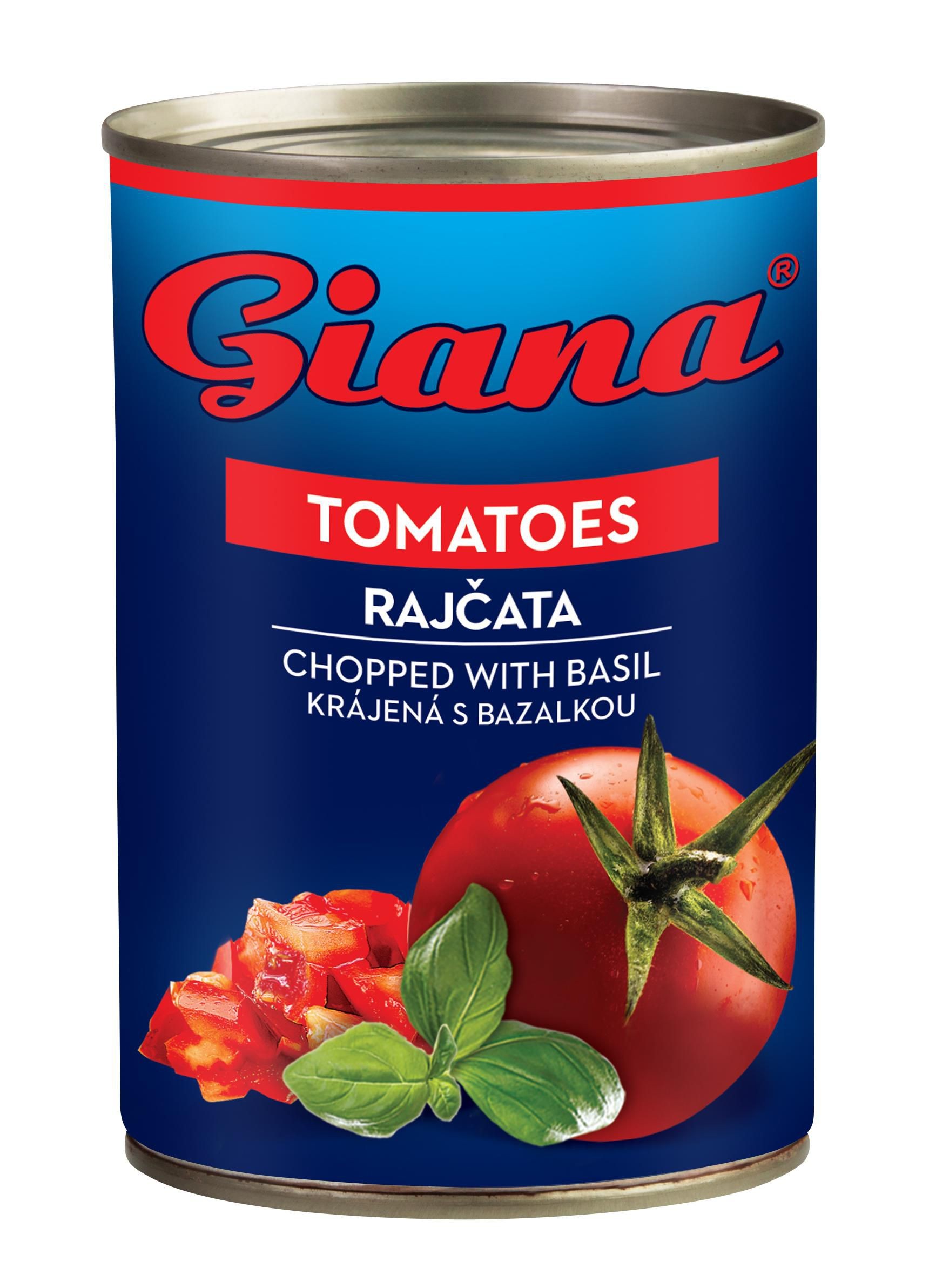 Trvanlivé potraviny - Giana Rajčata loupaná krájená s bazalkou 400g