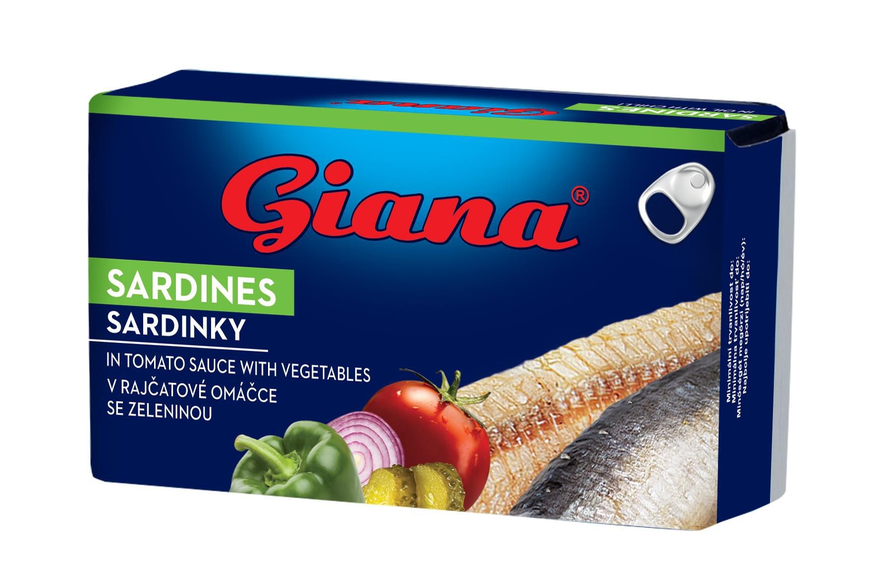 Trvanlivé potraviny - Giana Sardinky v rajčatové omáčce se zeleninou 125 g