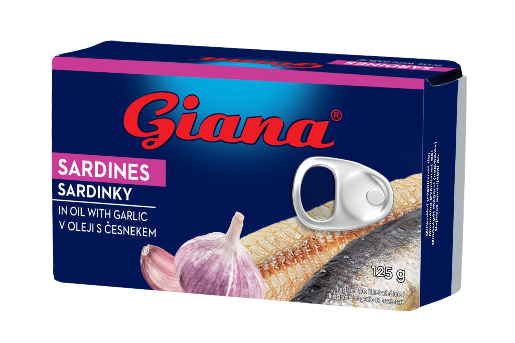 Trvanlivé potraviny - Giana Sardinky ve slunečnicovém oleji s česnekem 125 g