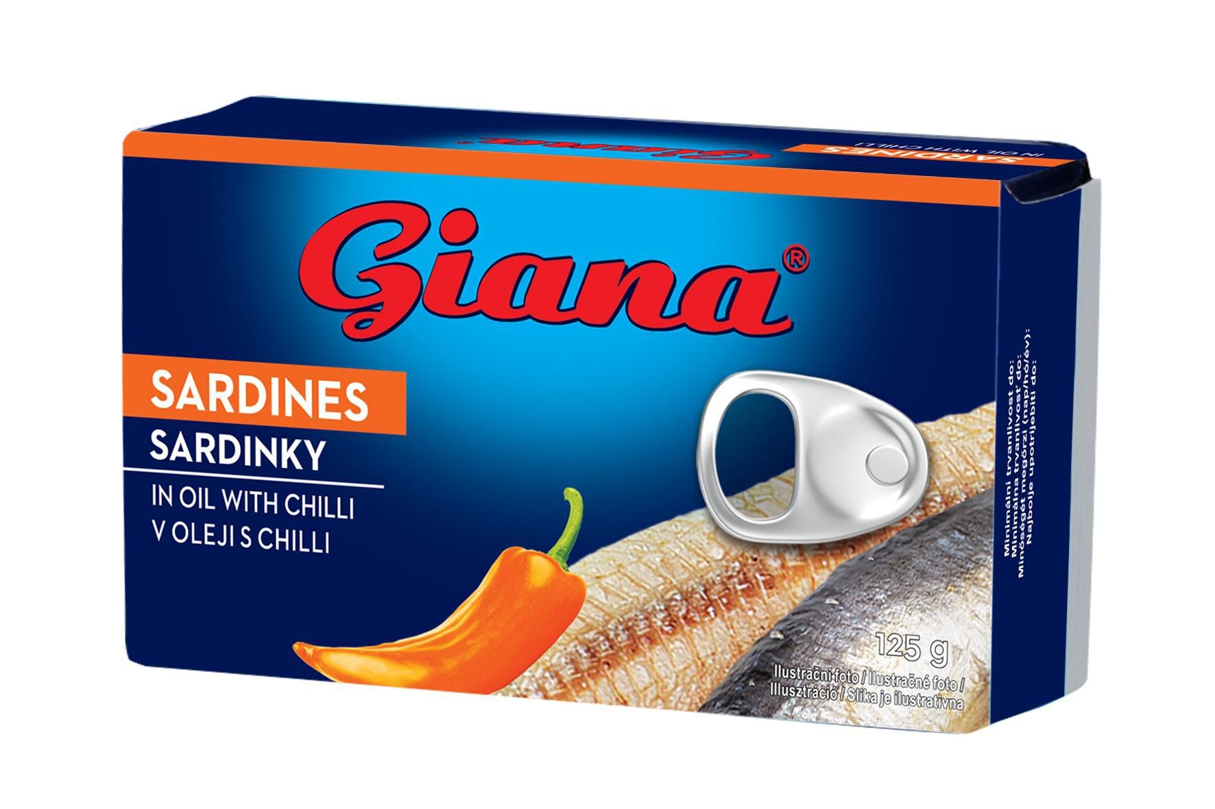 Trvanlivé potraviny - Giana Sardinky ve slunečnicovém oleji s chilli 125 g