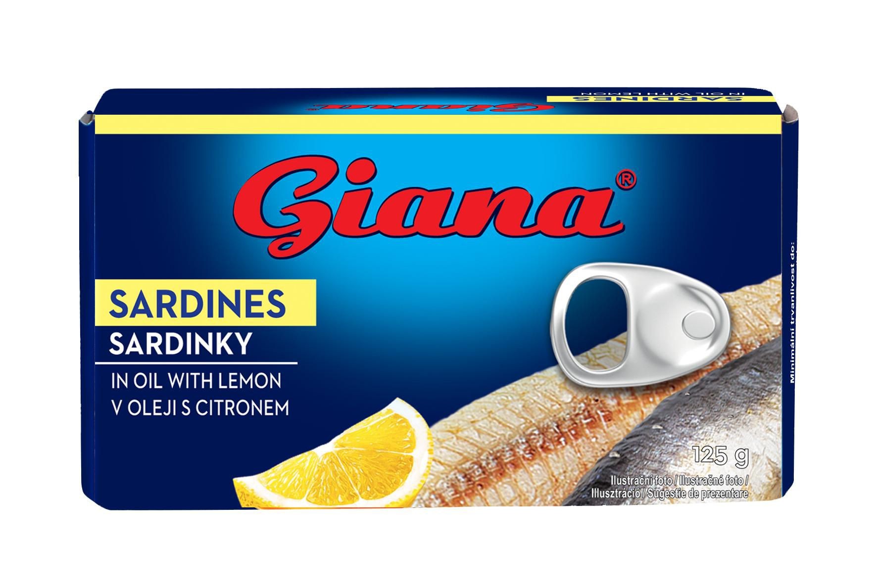 Trvanlivé potraviny - Giana Sardinky ve slunečnicovém oleji s citronem 125 g