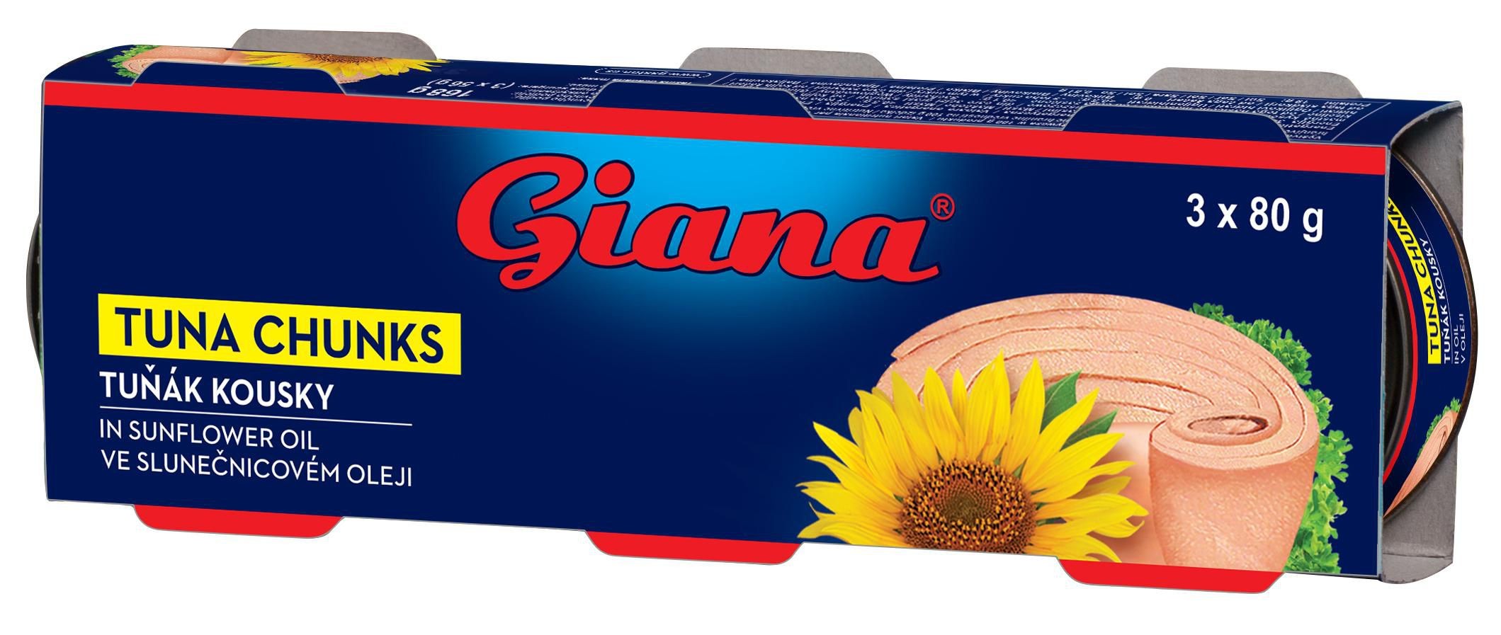 Trvanlivé potraviny - Giana Tuňák kousky ve slunečnicovém oleji 3x80g