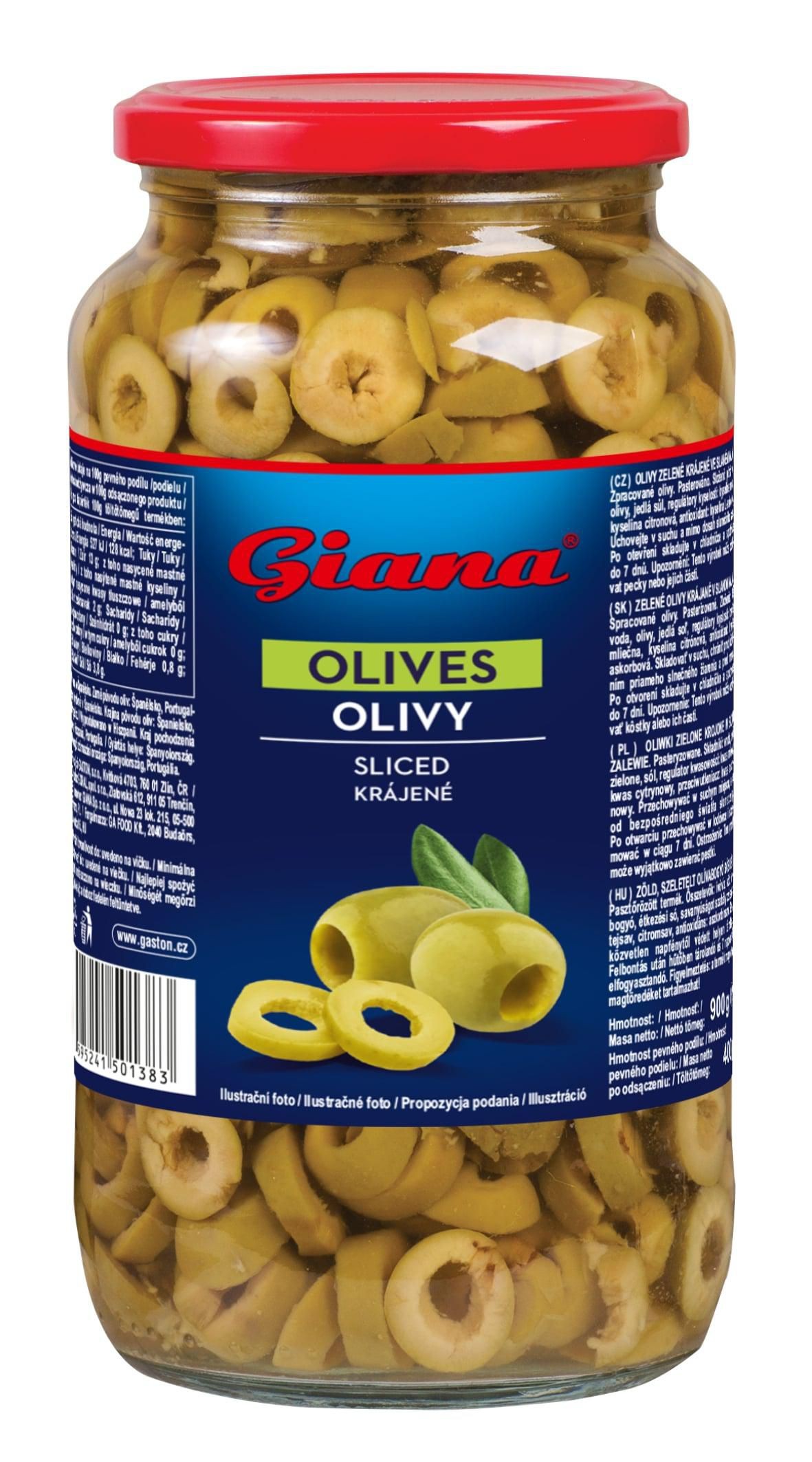 Trvanlivé potraviny - Giana Zelené olivy krájené 900g