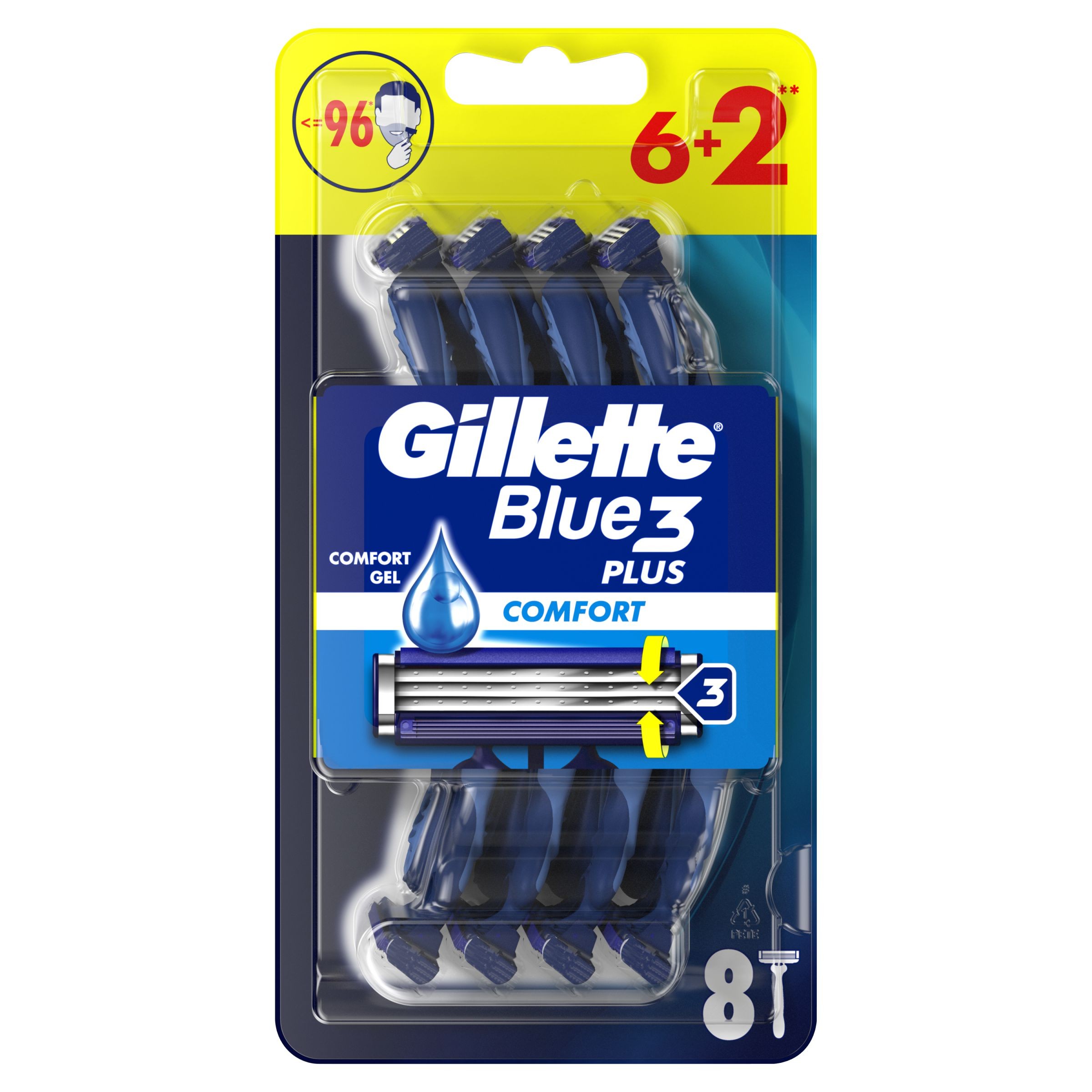 Drogerie a kosmetika - Gillette Blue3 Plus Comfort Jednorázové holící strojky pro muže 6+2 ks