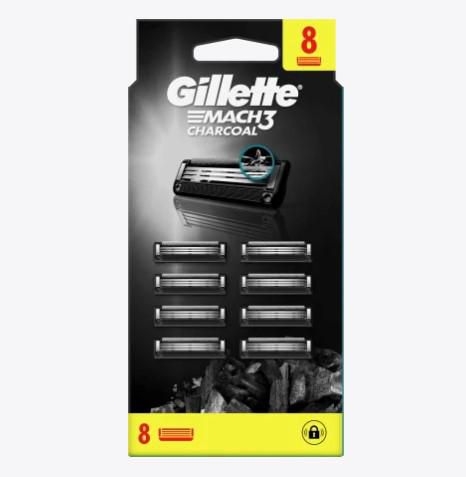 Drogerie a kosmetika - Gillette Mach3 Charcoal Náhradní hlavice do holicího strojku pro muže 8 ks