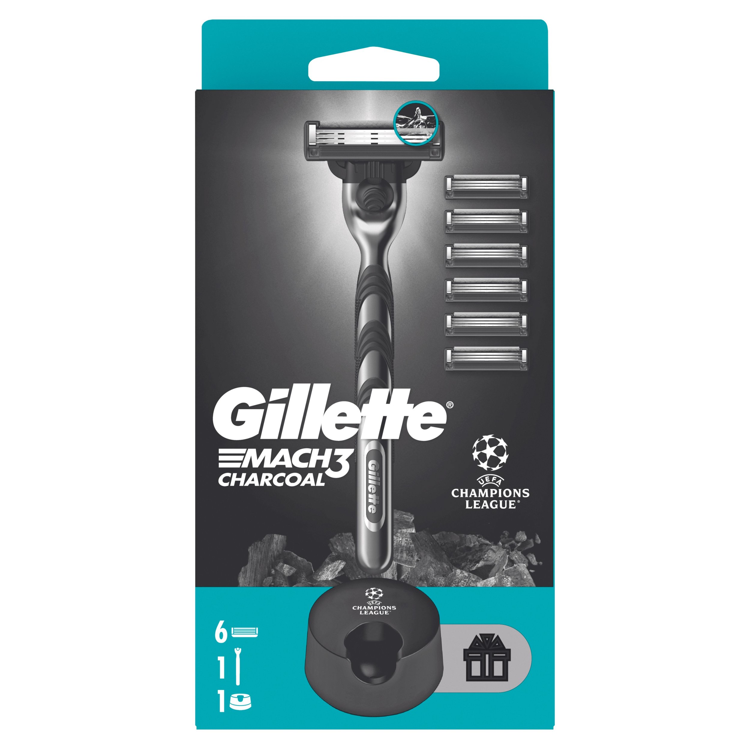 Drogerie a kosmetika - Gillette Mach3 Charcoal strojek + 6 hlavic