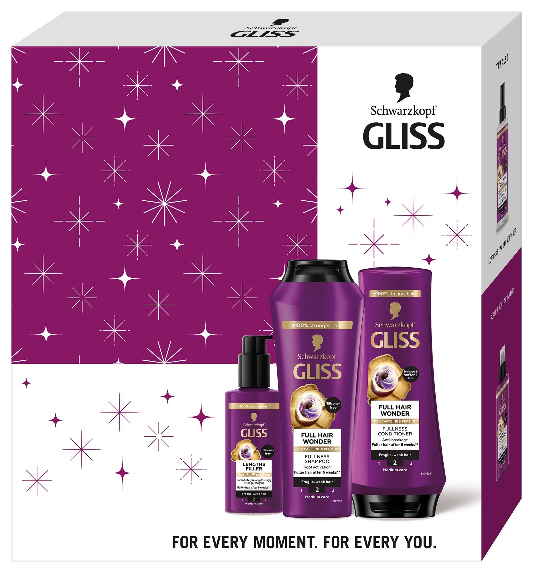 Drogerie a kosmetika - Gliss Full Hair Wonder SHP 250ml + CON 200ml +TRT 200ml