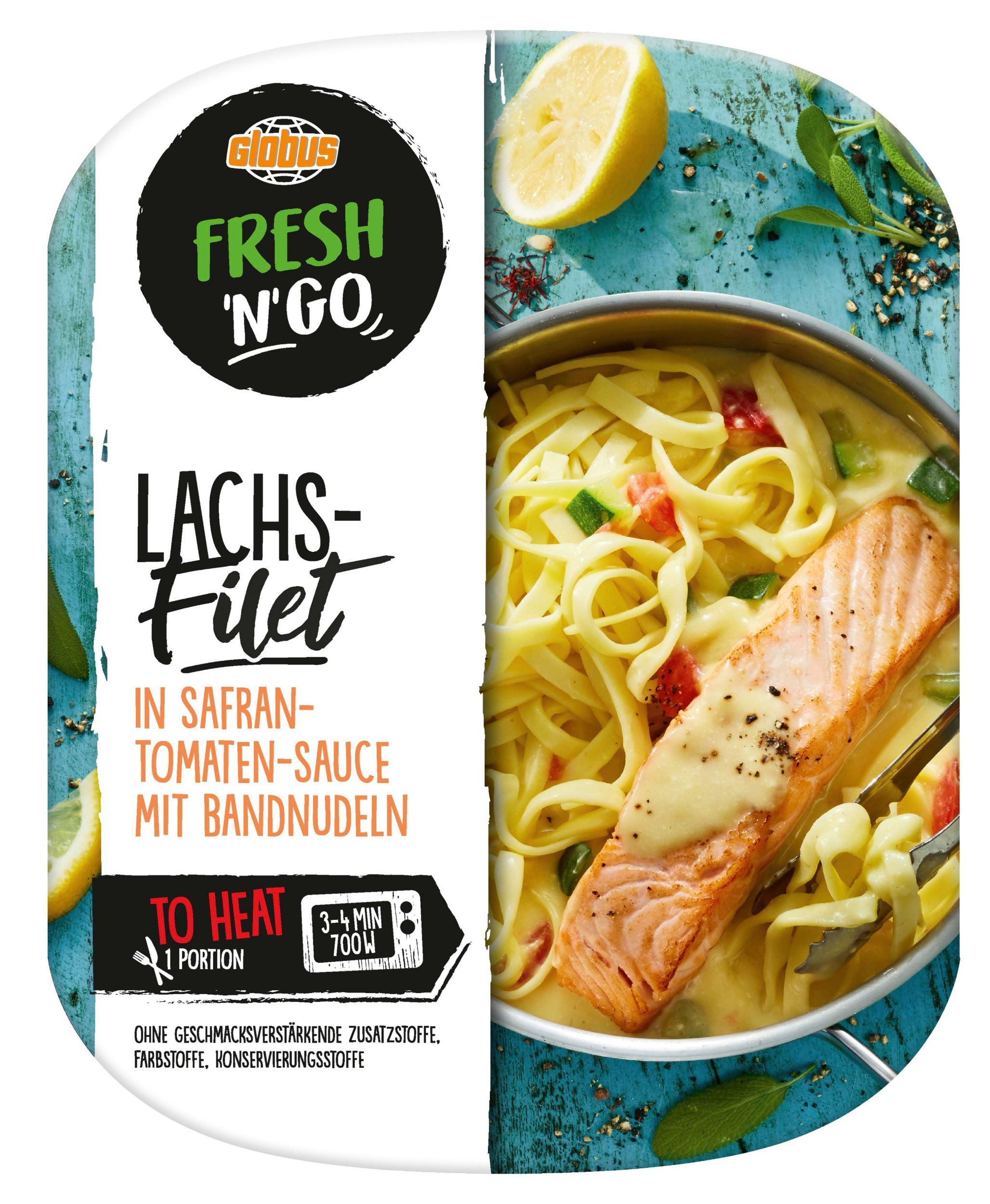 Hotová jídla - Globus FRESH 'N' GO Losos v šafránové rajčatové omáčce 400g