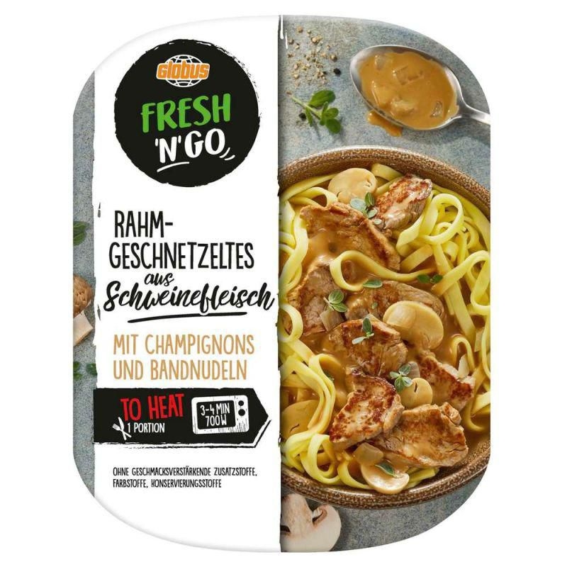 Hotová jídla - Globus fresh 'n' go Vepřové maso na smetaně, se žampiony a nudlemi 400g