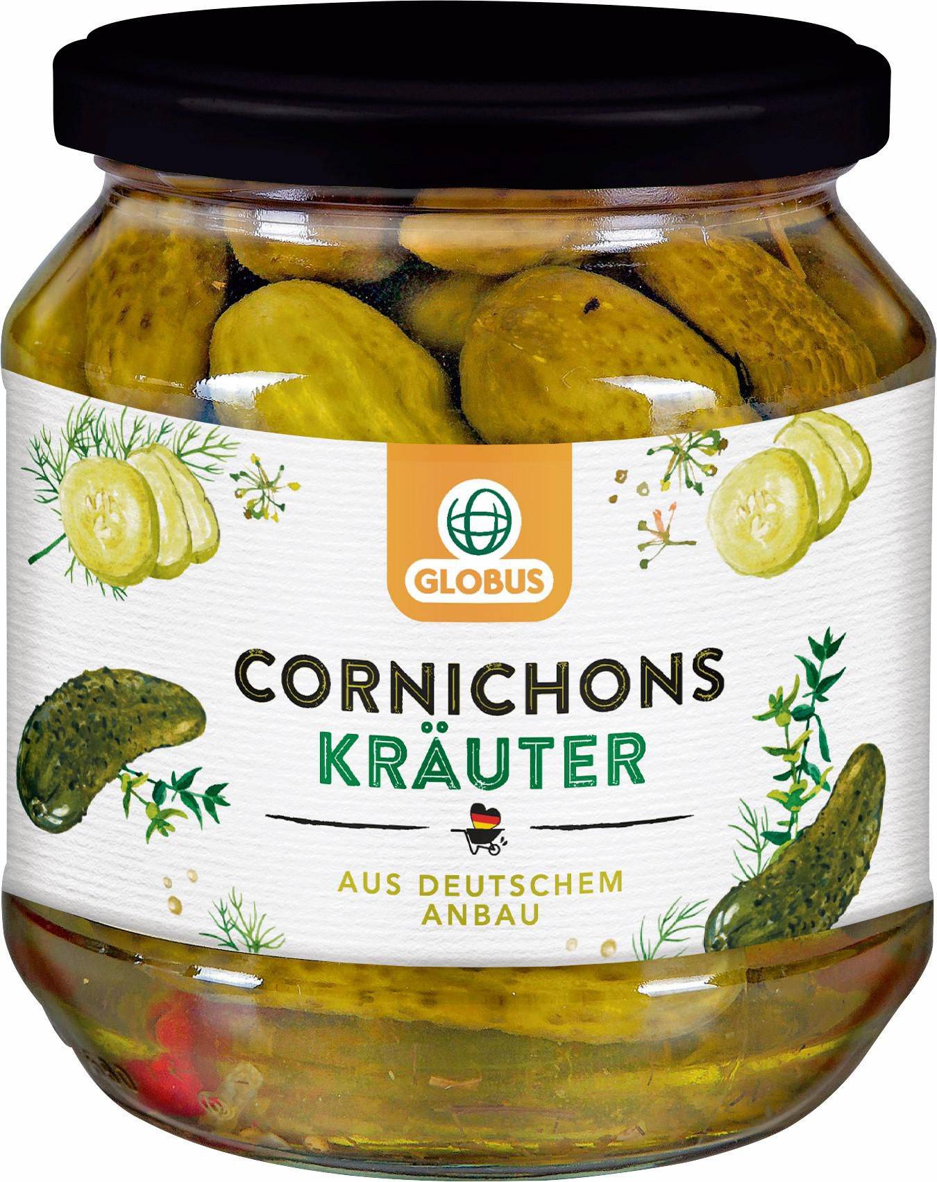 Trvanlivé potraviny - Globus okurky Cornichons s bylinkami 530g
