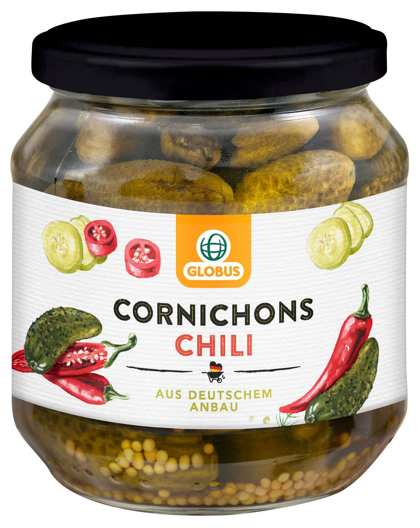 Trvanlivé potraviny - Globus okurky Cornichons s chilli 530g