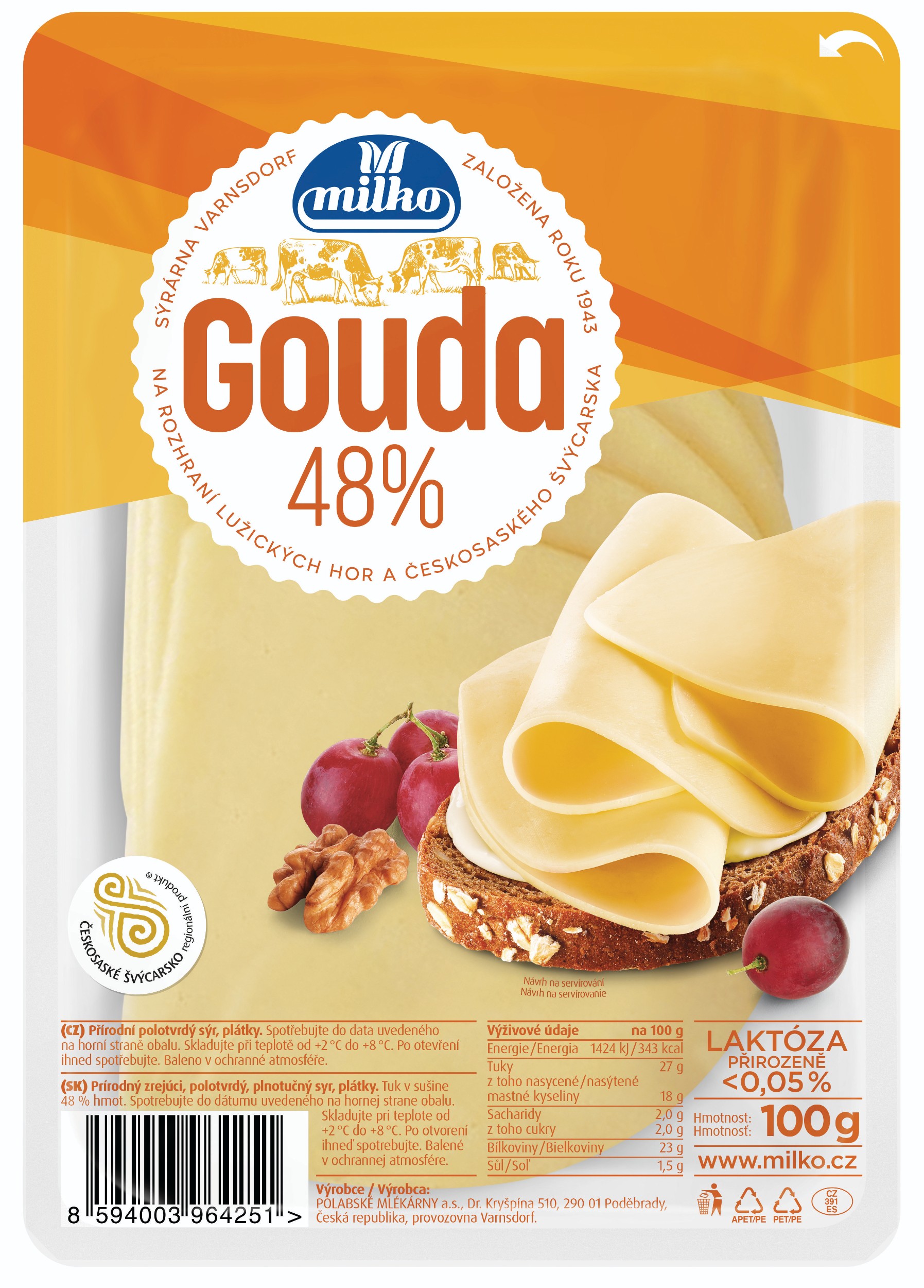 Mléčné a chlazené - Gouda 48% plátky 100g
