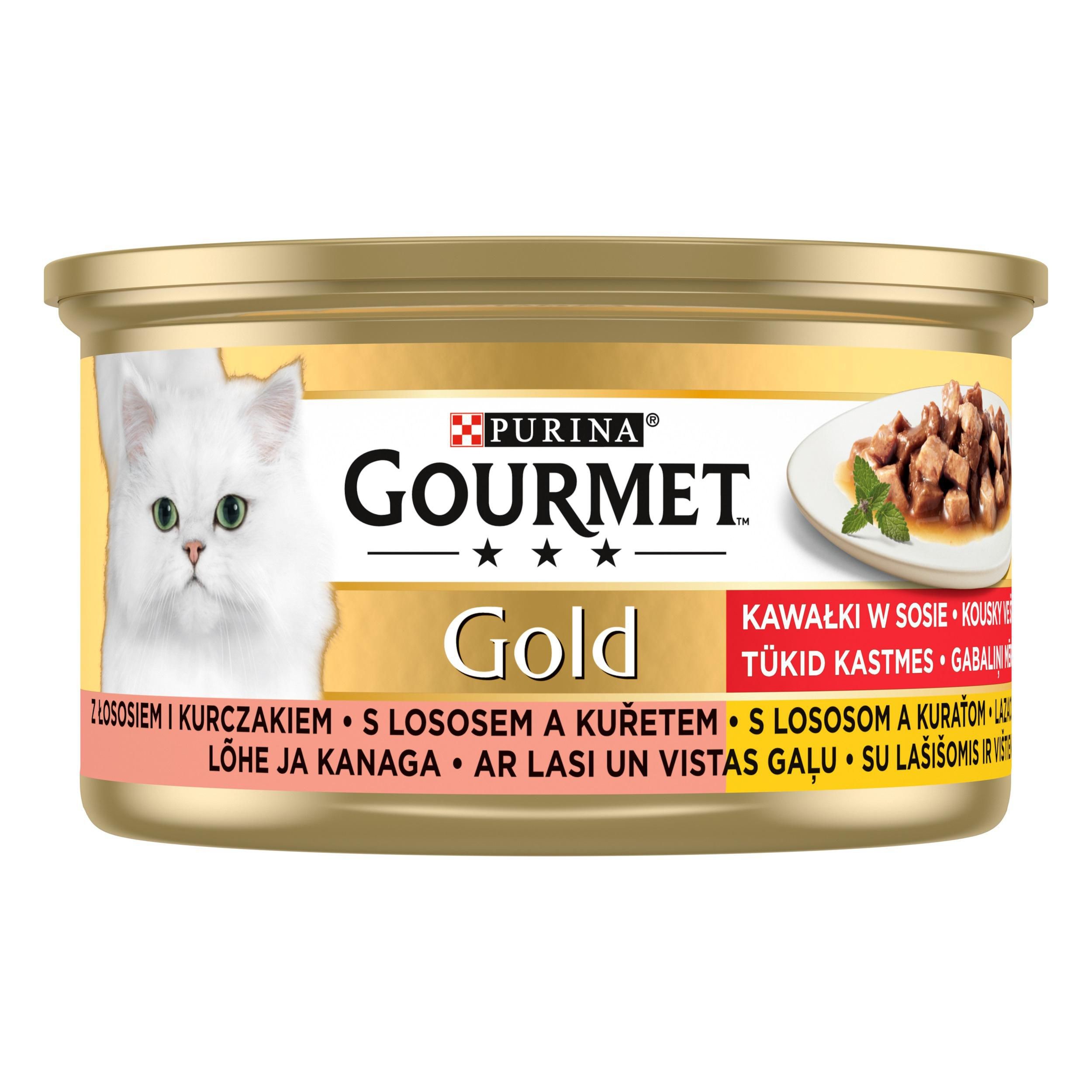 Svět zvířat - Gourmet Gold kousky ve šťávě s lososem a kuřetem 85 g