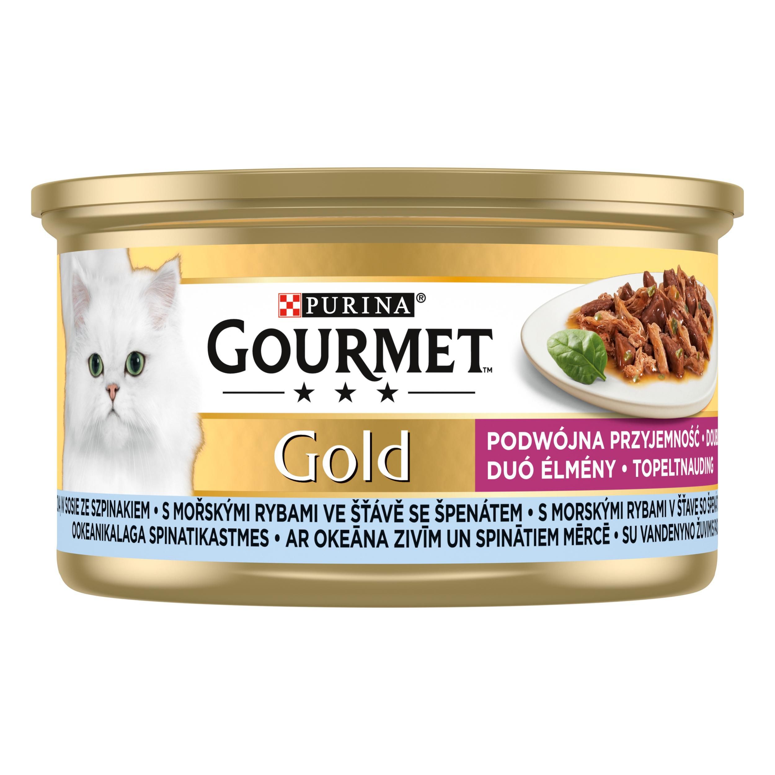Svět zvířat - Gourmet Gold s mořskými rybami ve šťávě se špenátem 85 g