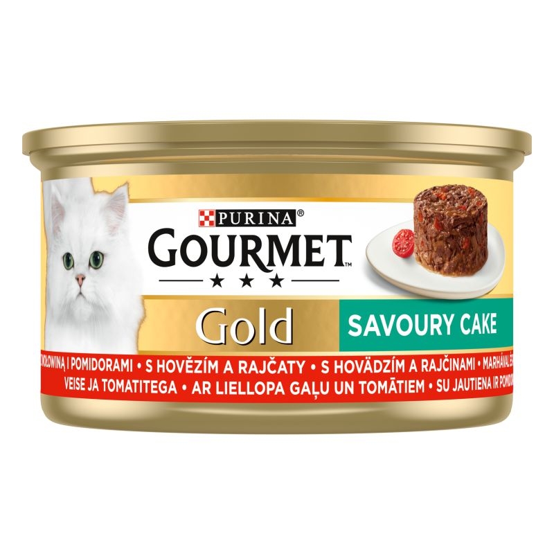 Svět zvířat - Gourmet Gold Savoury cake s hovězím a rajčaty 85 g