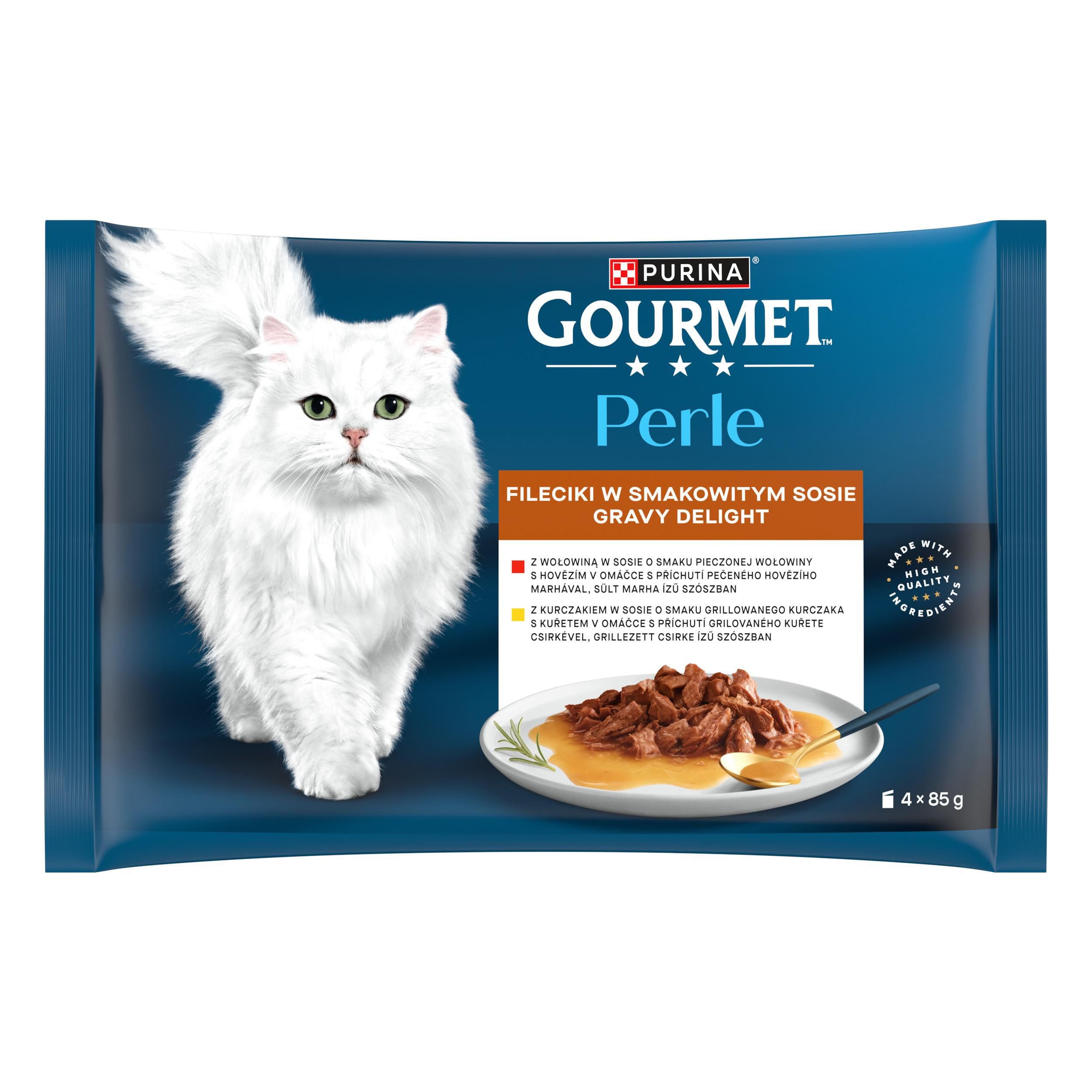 Svět zvířat - Gourmet Perle Gravy Delight Multipack s kuřetem a s hovězím v ochucených omáčkách 4x85g