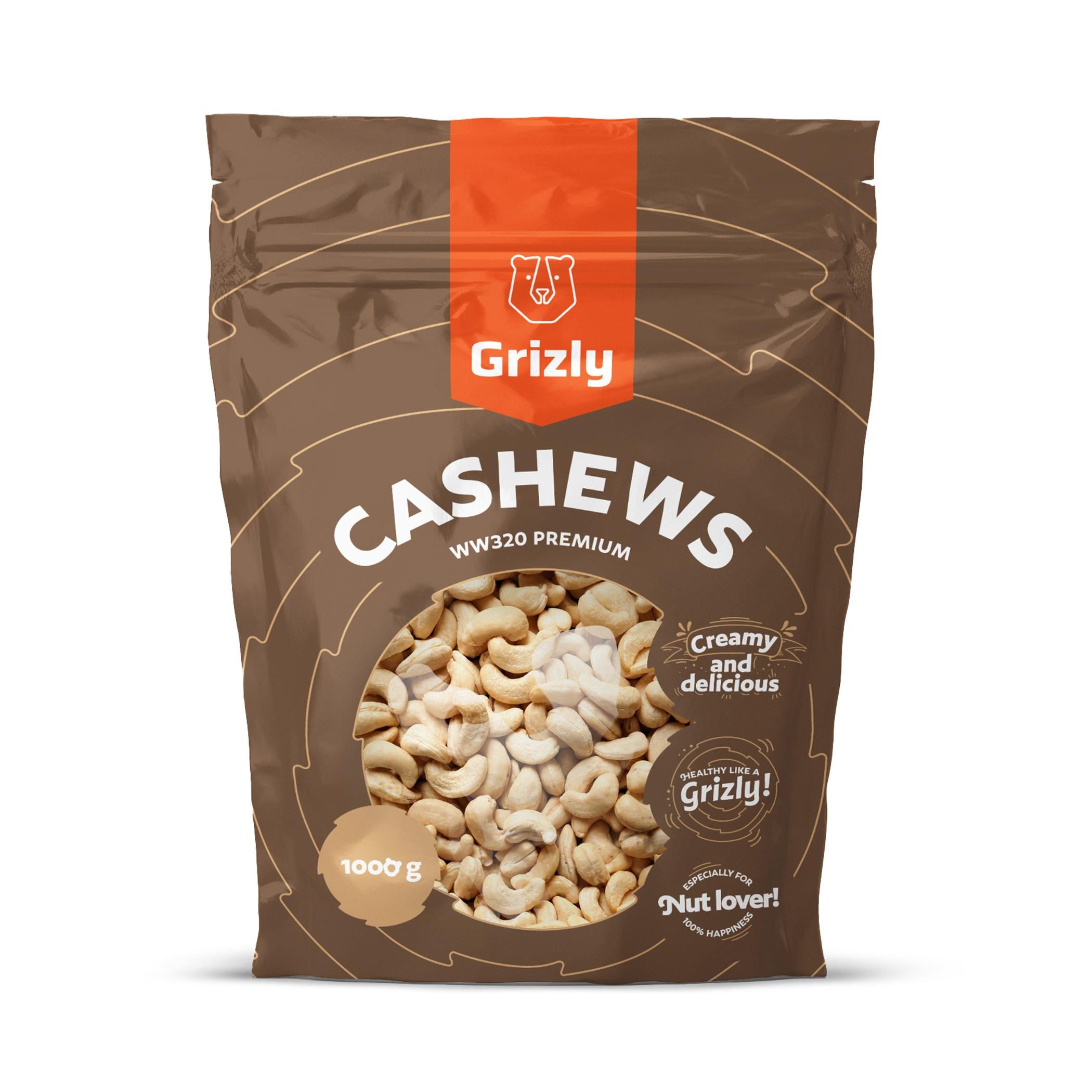 Trvanlivé potraviny - Grizly Kešu Natural WW320 premium 1000 g