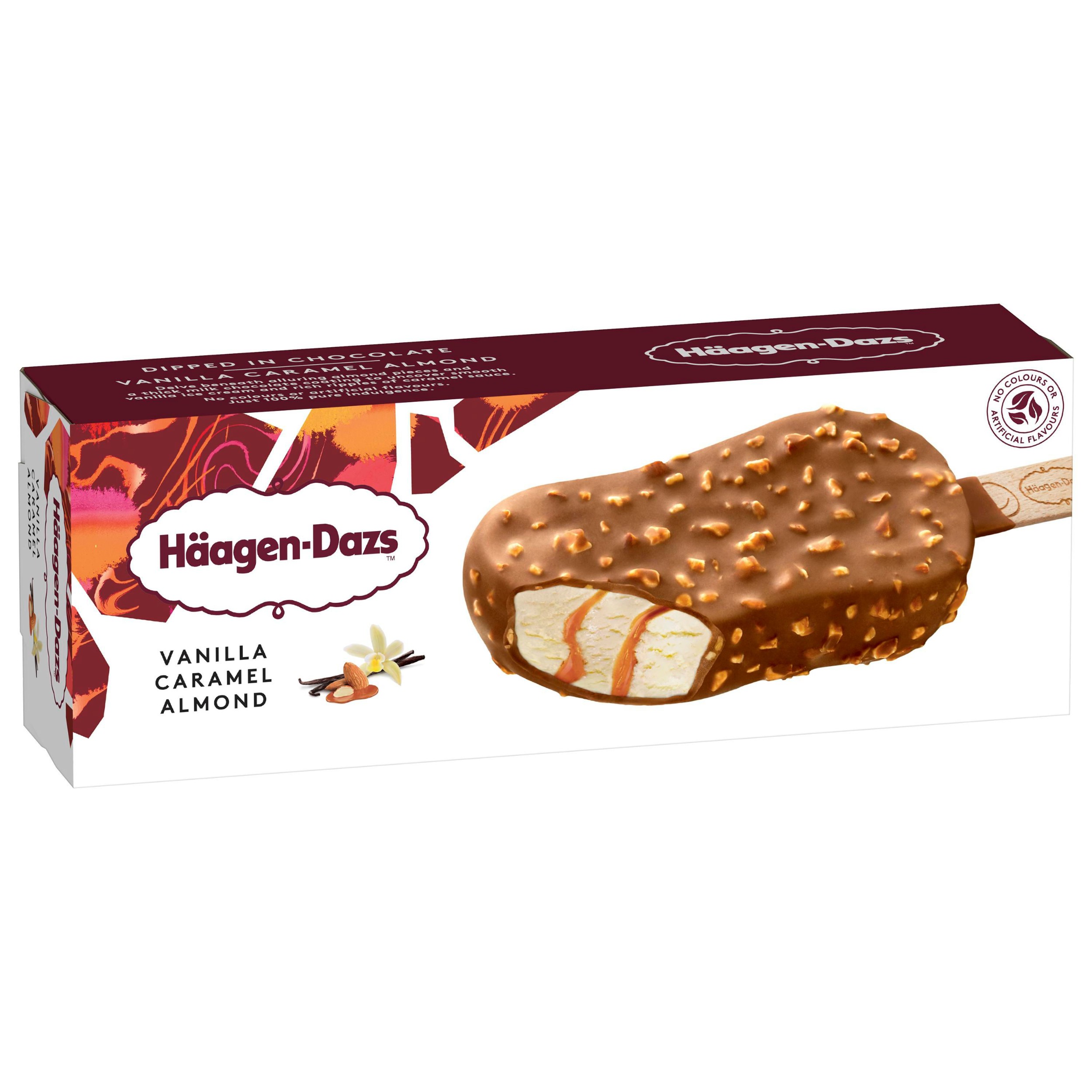 Mražené potraviny - Häagen Dazs Vanilková zmrzlina smetanová s polevou ze slaného máslového karamelu v belgické mléčné čokoládě s praženými mandlemi 80ml
