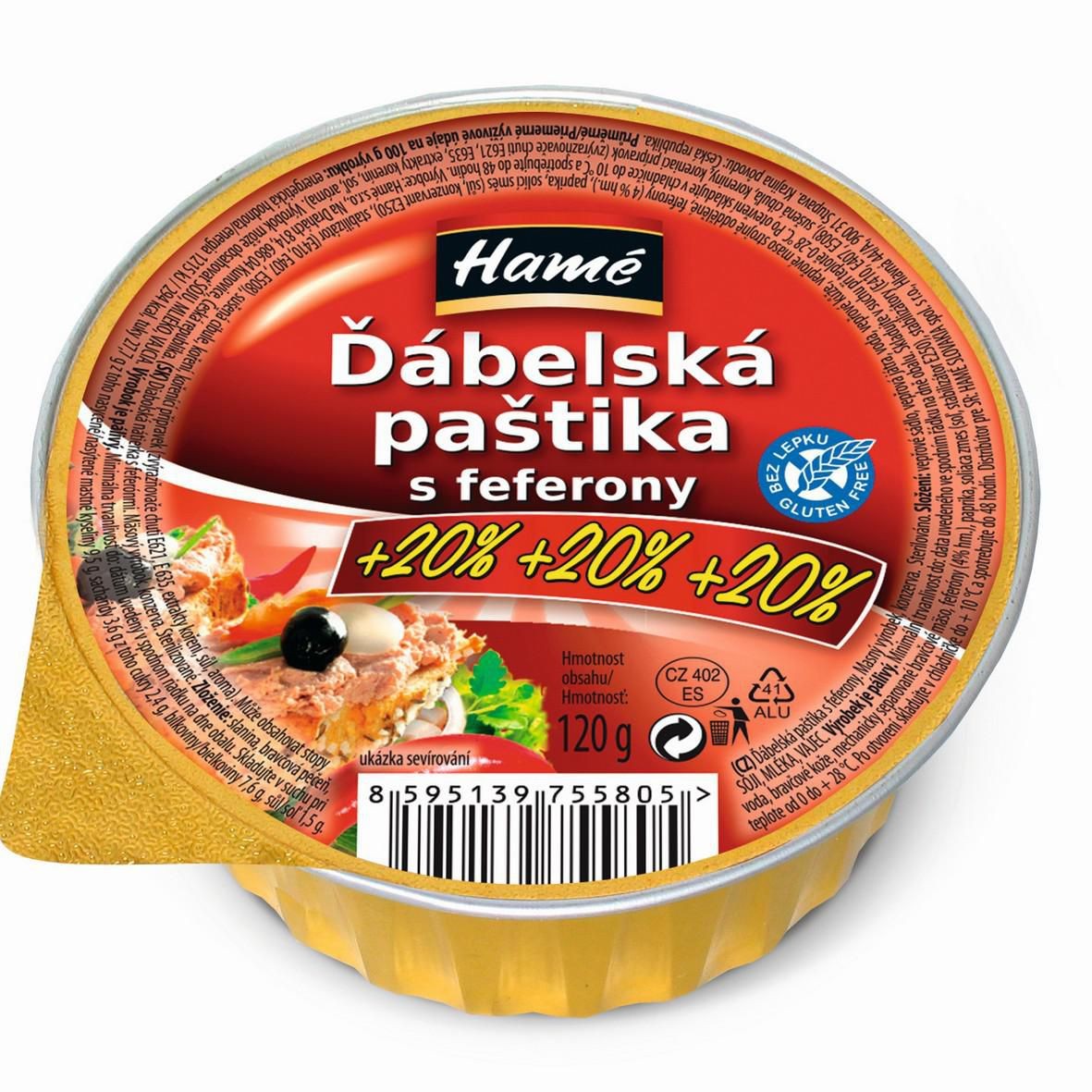 Trvanlivé potraviny - Hamé Ďábelská paštika s feferony 120 g