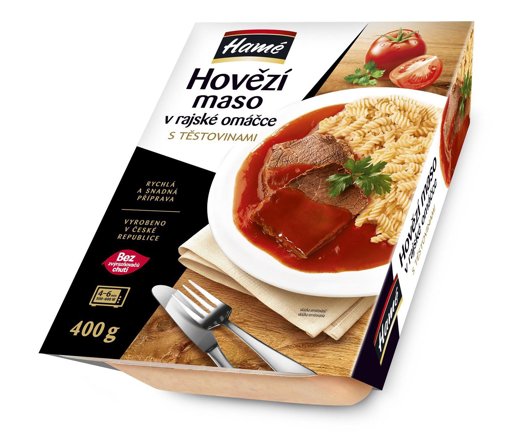 Hotová jídla - Hamé Hovězí v rajské omáčce s těstovinami 450g