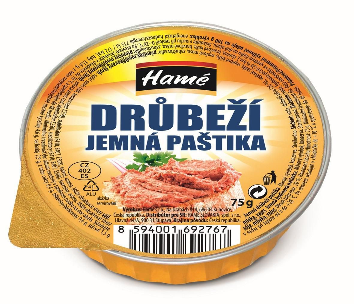 Trvanlivé potraviny - Hamé Jemná drůbeží paštika 75g