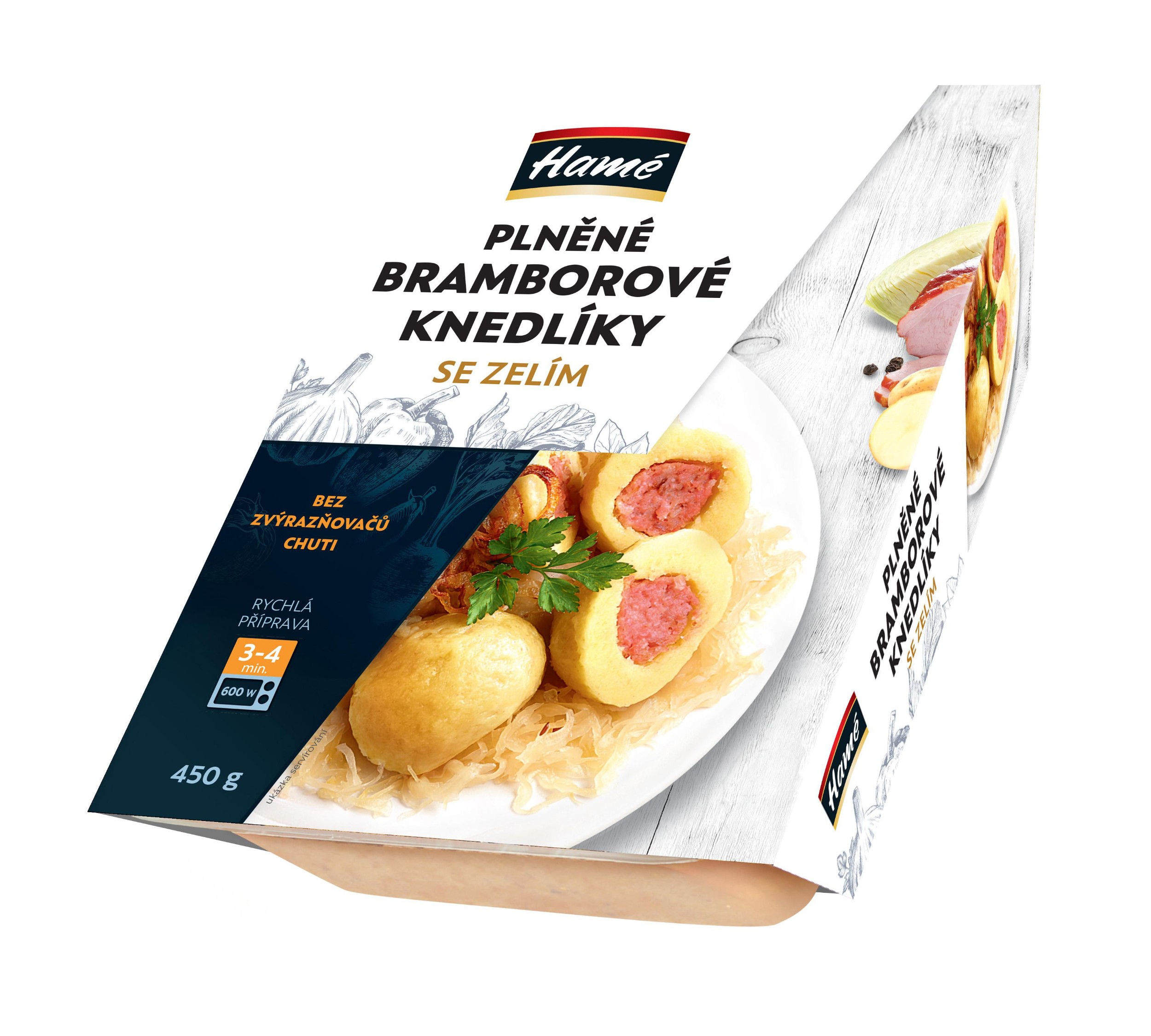 Hotová jídla - Hamé Plněné bramborové knedlíky se zelím 450g