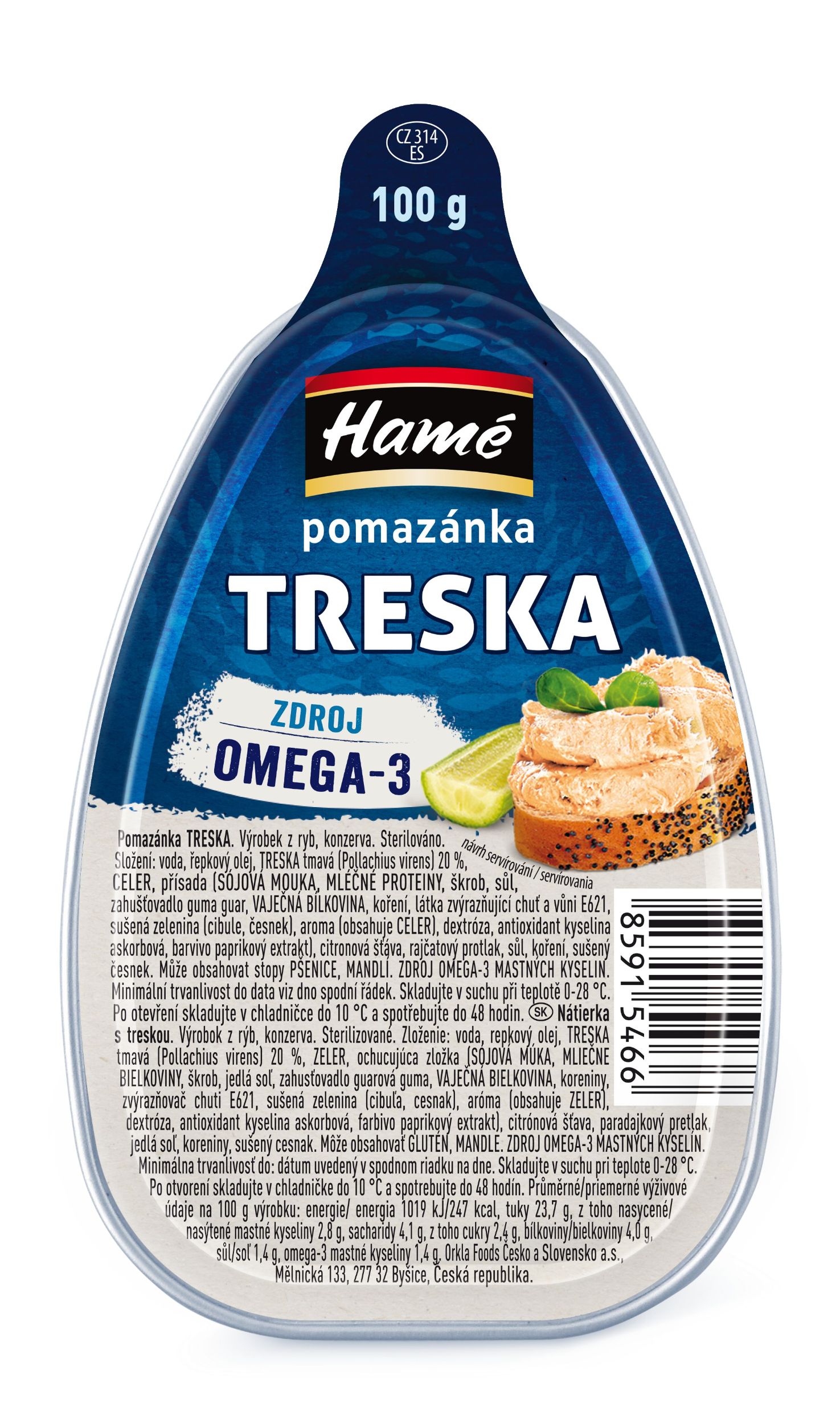 Trvanlivé potraviny - Hamé Pomazánka treska 100g