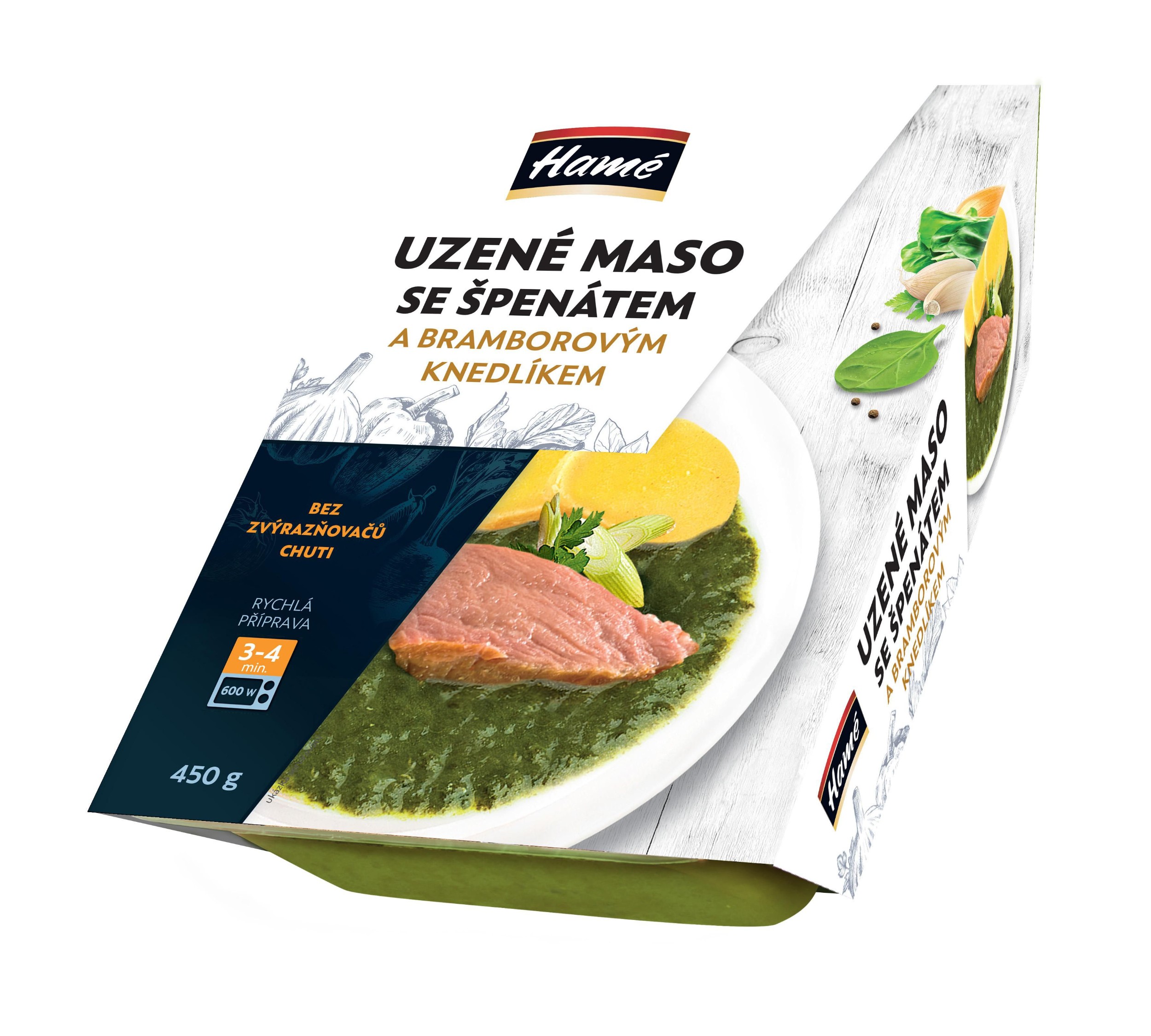 Hotová jídla - Hamé Uzené maso se špenátem a bramborovými knedlíky 450g