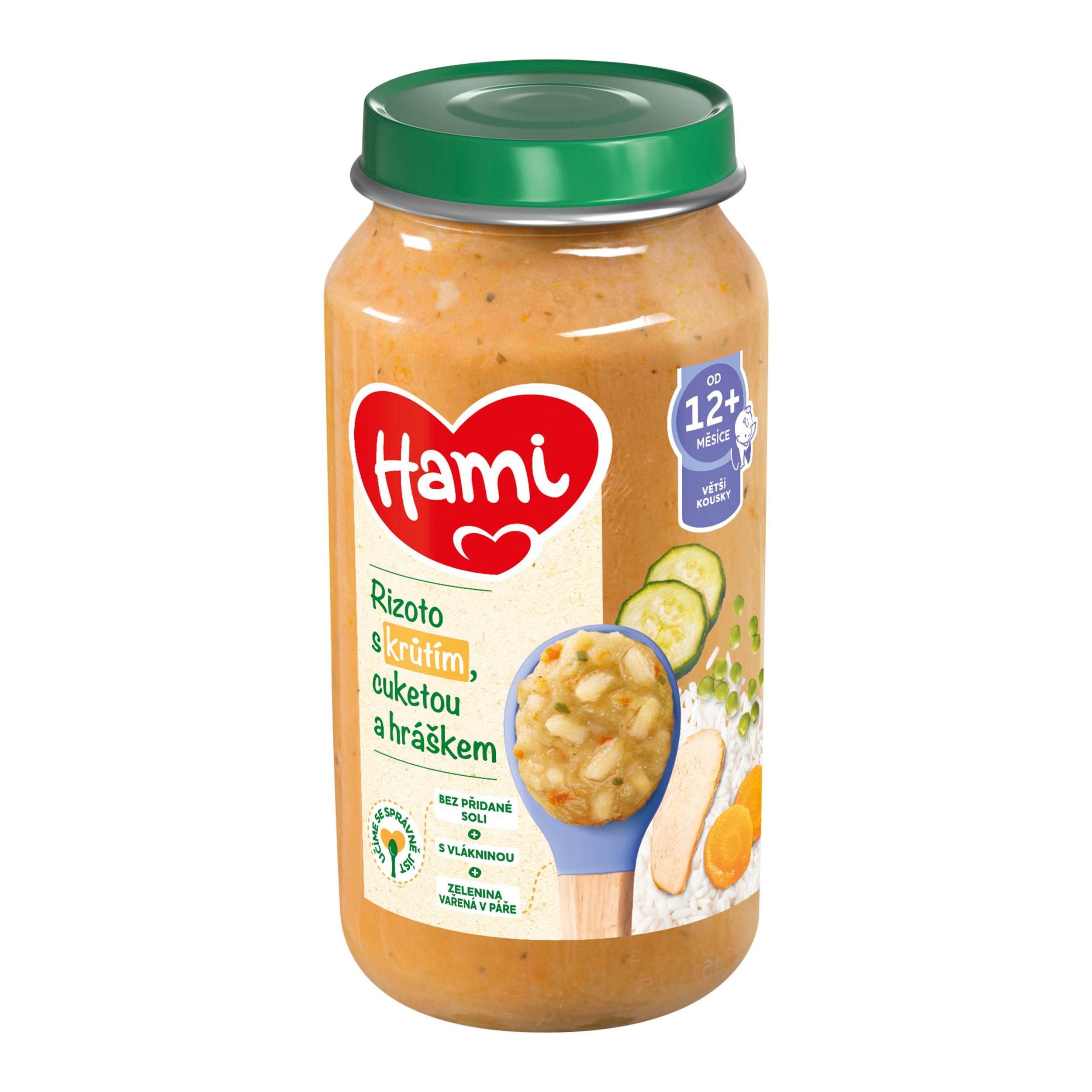 Svět dětí - Hami Masozeleninový příkrm Rizoto s krůtím stehýnkem, cuketou a hráškem od uk. 12. měsíce 250 g
