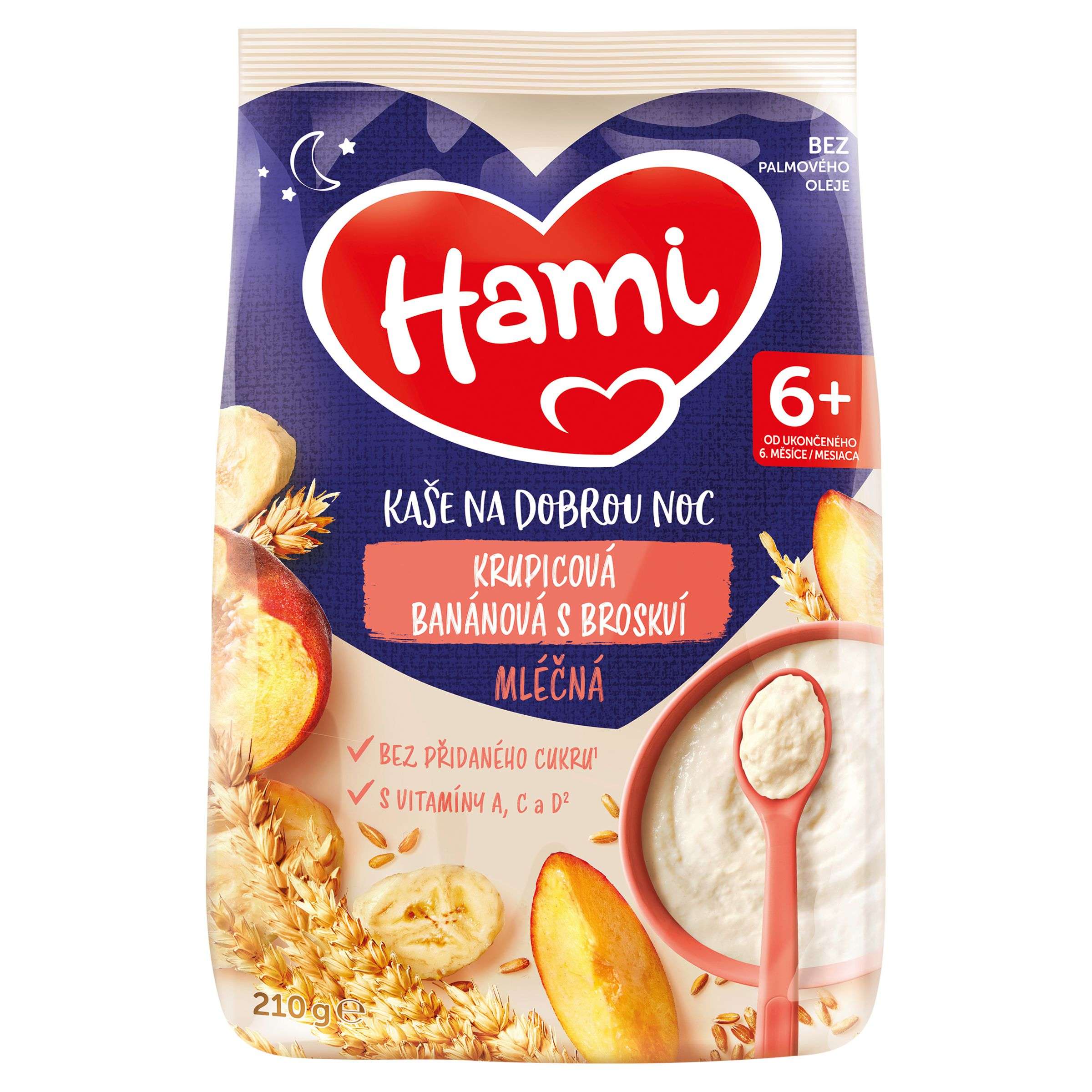 Hami mléčná kaše krupicová banánová s broskví na dobrou noc 6+, 210g-1