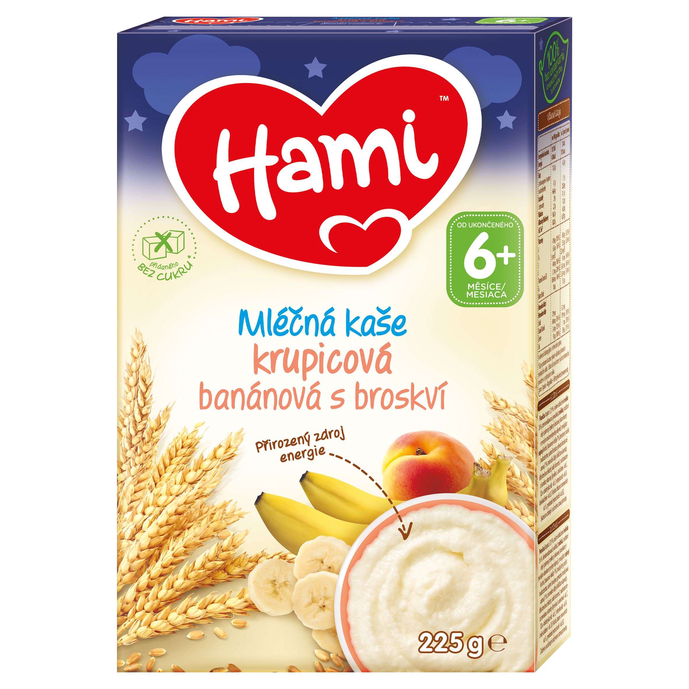 Hami mléčná kaše krupicová banánová s broskví na dobrou noc 6+, 210g-0