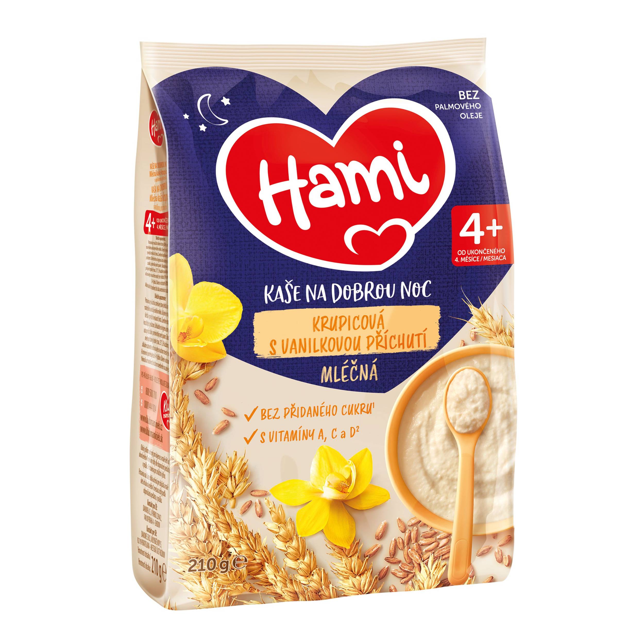 Svět dětí - Hami Mléčná kaše krupicová s vanilkovou příchutí na dobrou noc 4+, 210g