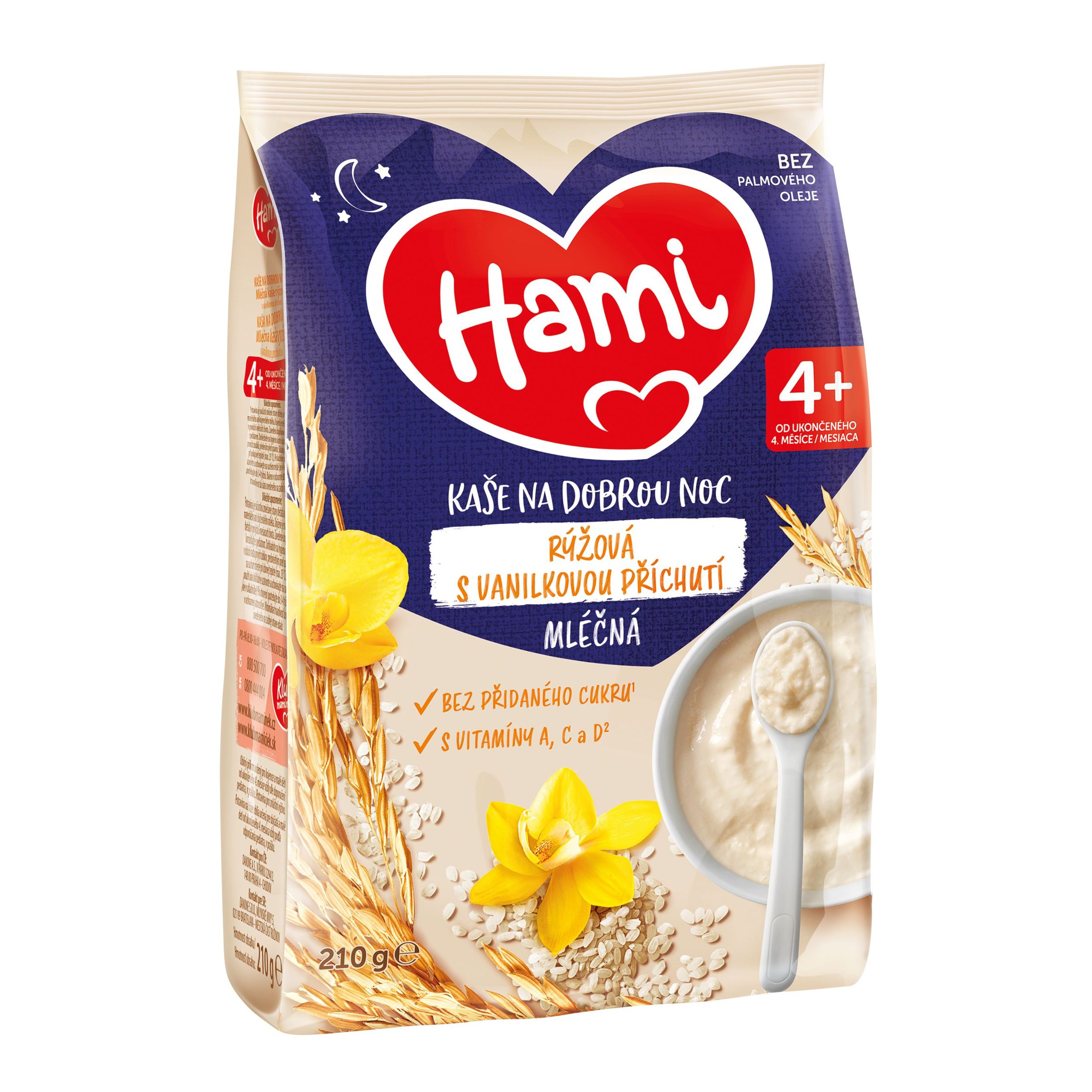 Svět dětí - Hami mléčná kaše rýžová s vanilkovou příchutí na dobrou noc 4+, 210g