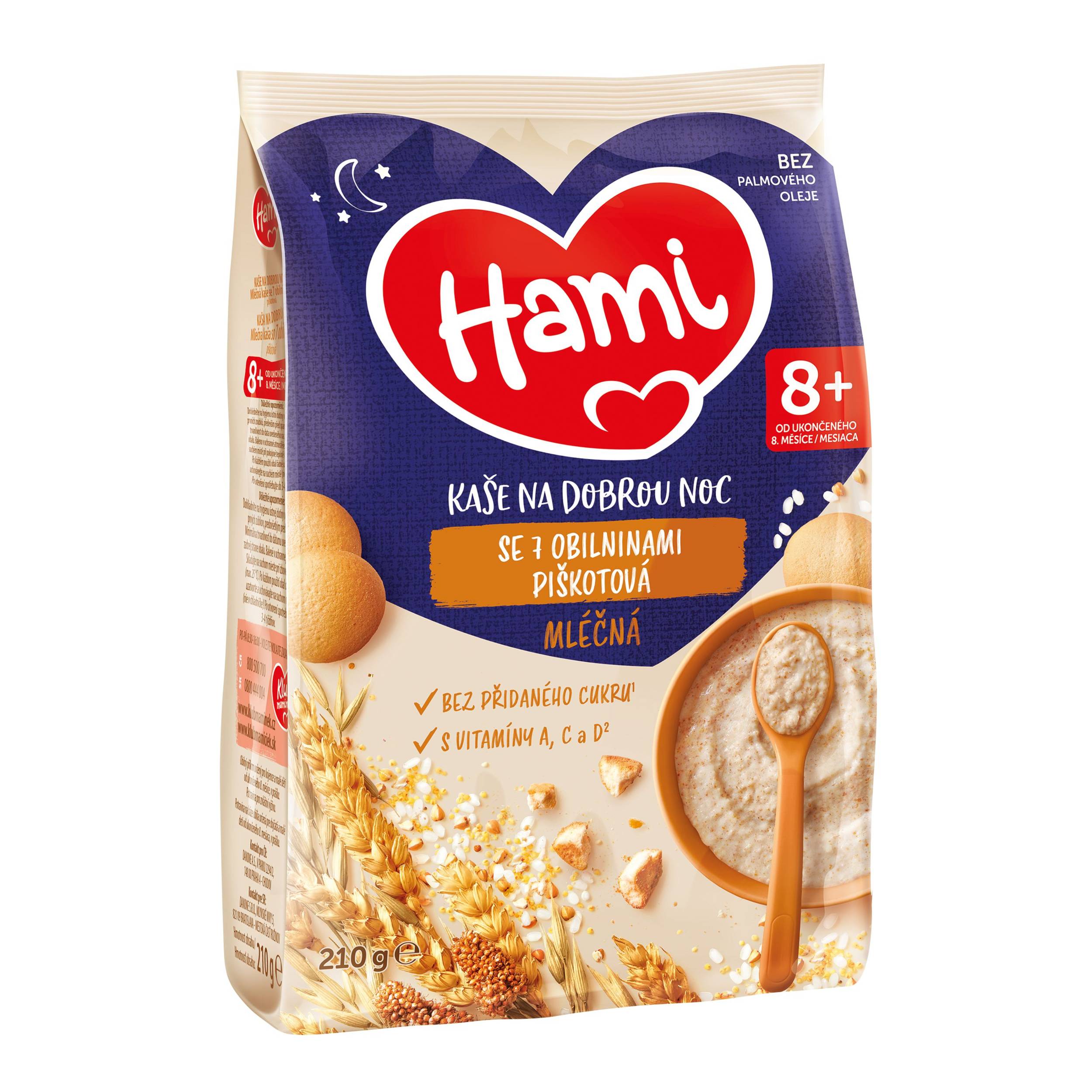 Svět dětí - Hami mléčná kaše se 7 obilninami piškotová na dobrou noc 8+, 210g