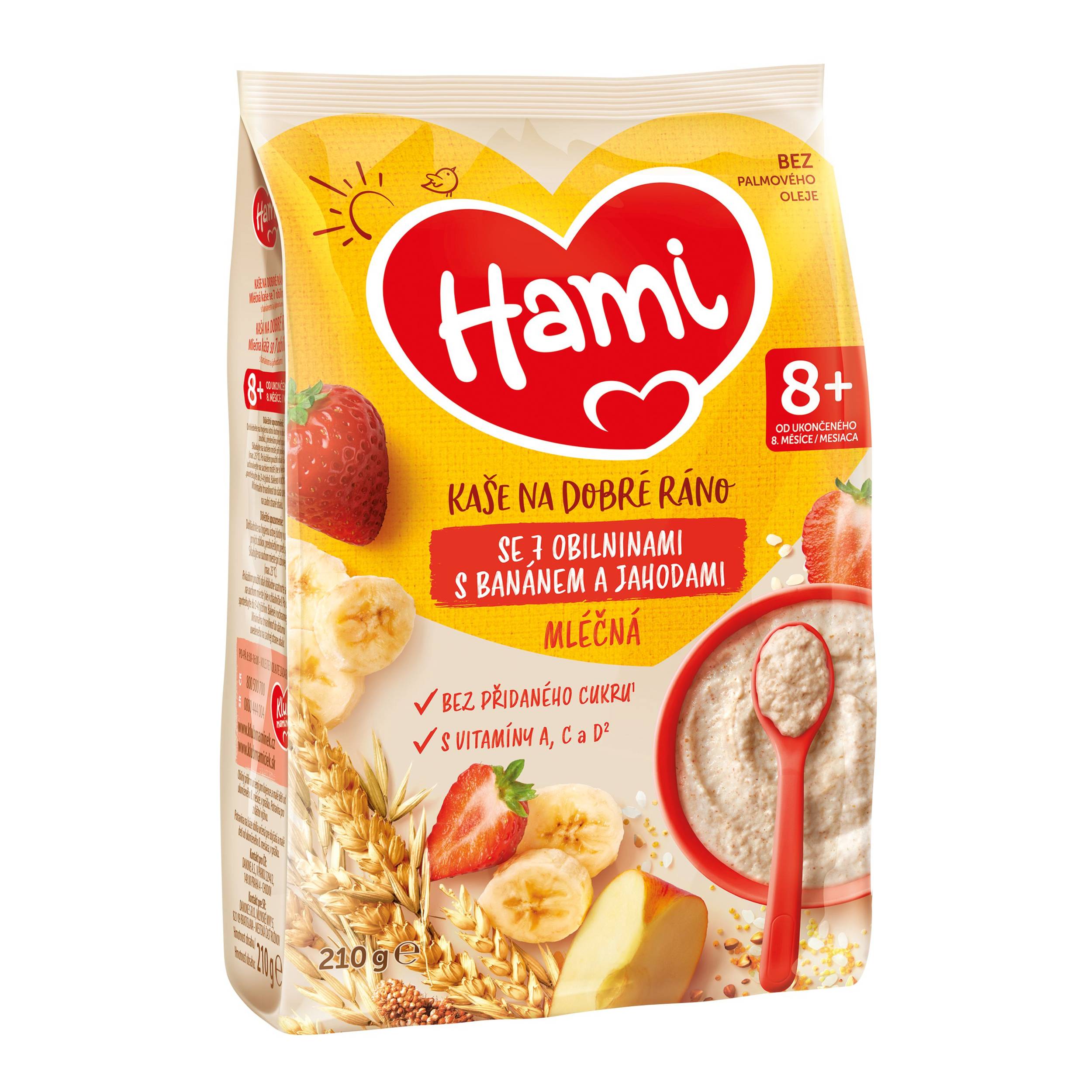 Svět dětí - Hami mléčná kaše se 7 obilninami s banánem a jahodami 8+, 210g