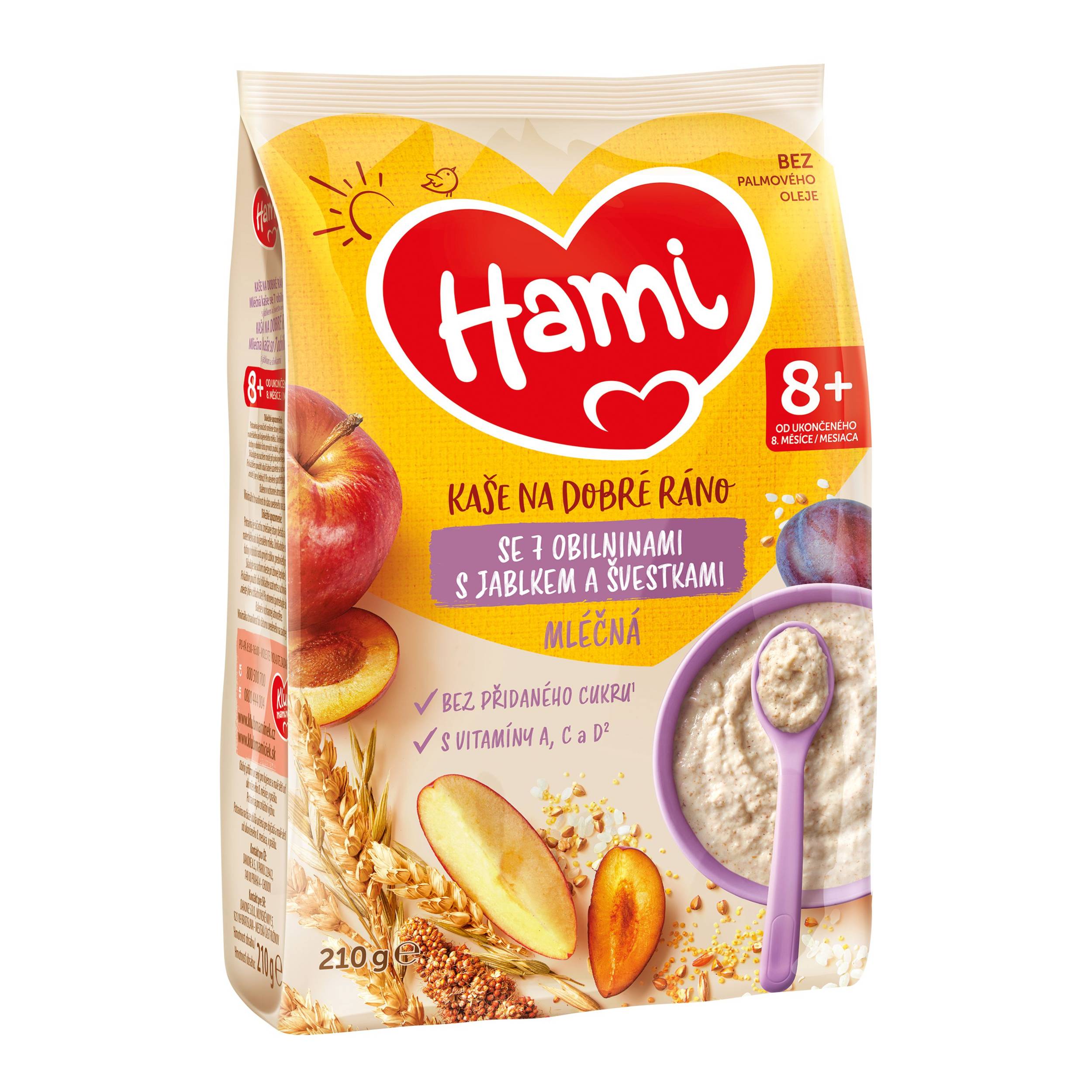 Svět dětí - Hami mléčná kaše se 7 obilninami s jablkem a švestkami 8+, 210g