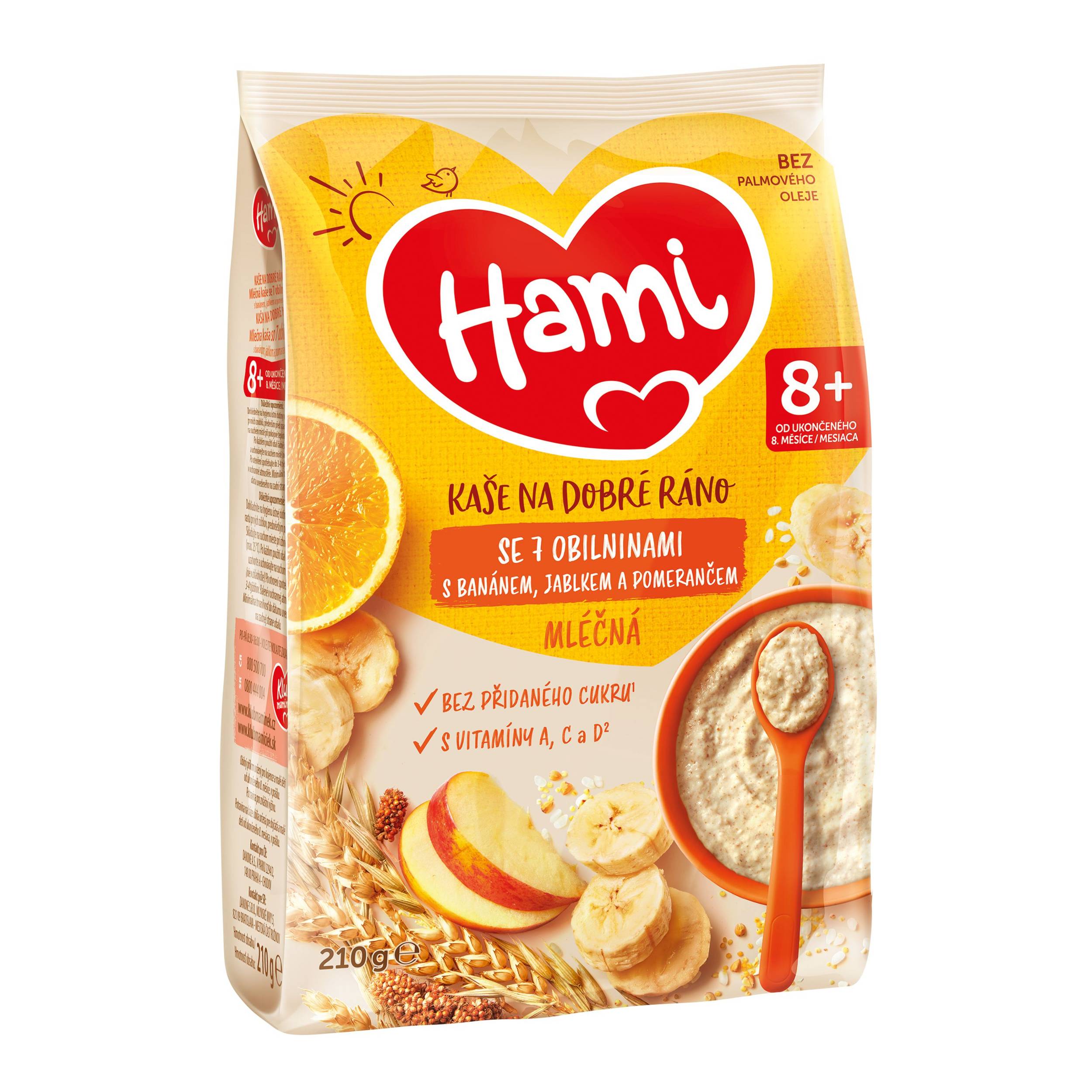 Svět dětí - Hami mléčná kaše se 7 obilninami s jablkem, banánem a pomerančem 8+, 210g