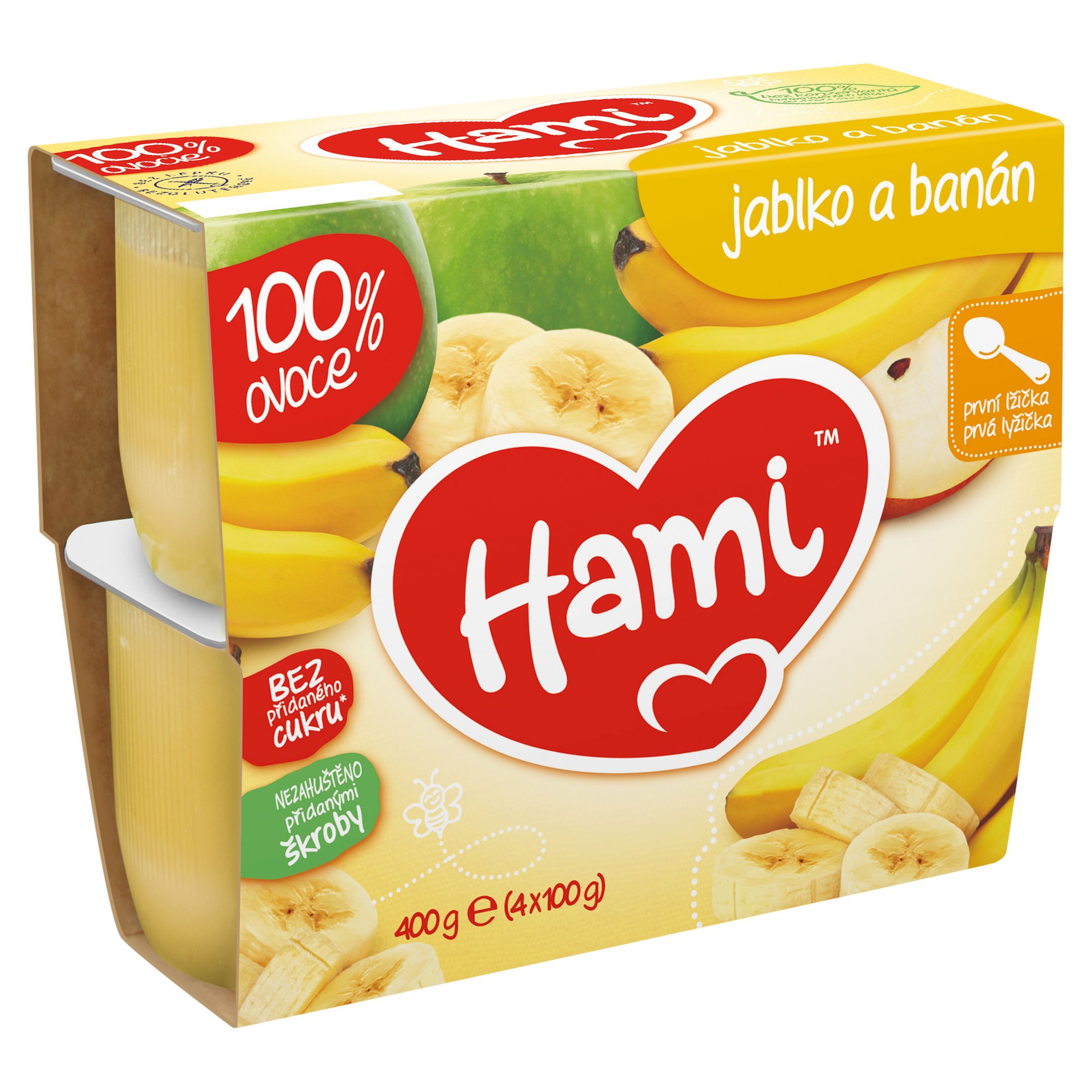 Hami Ovocná přesnídávka 100% ovoce jablko a banán první lžička 4x100 g-0