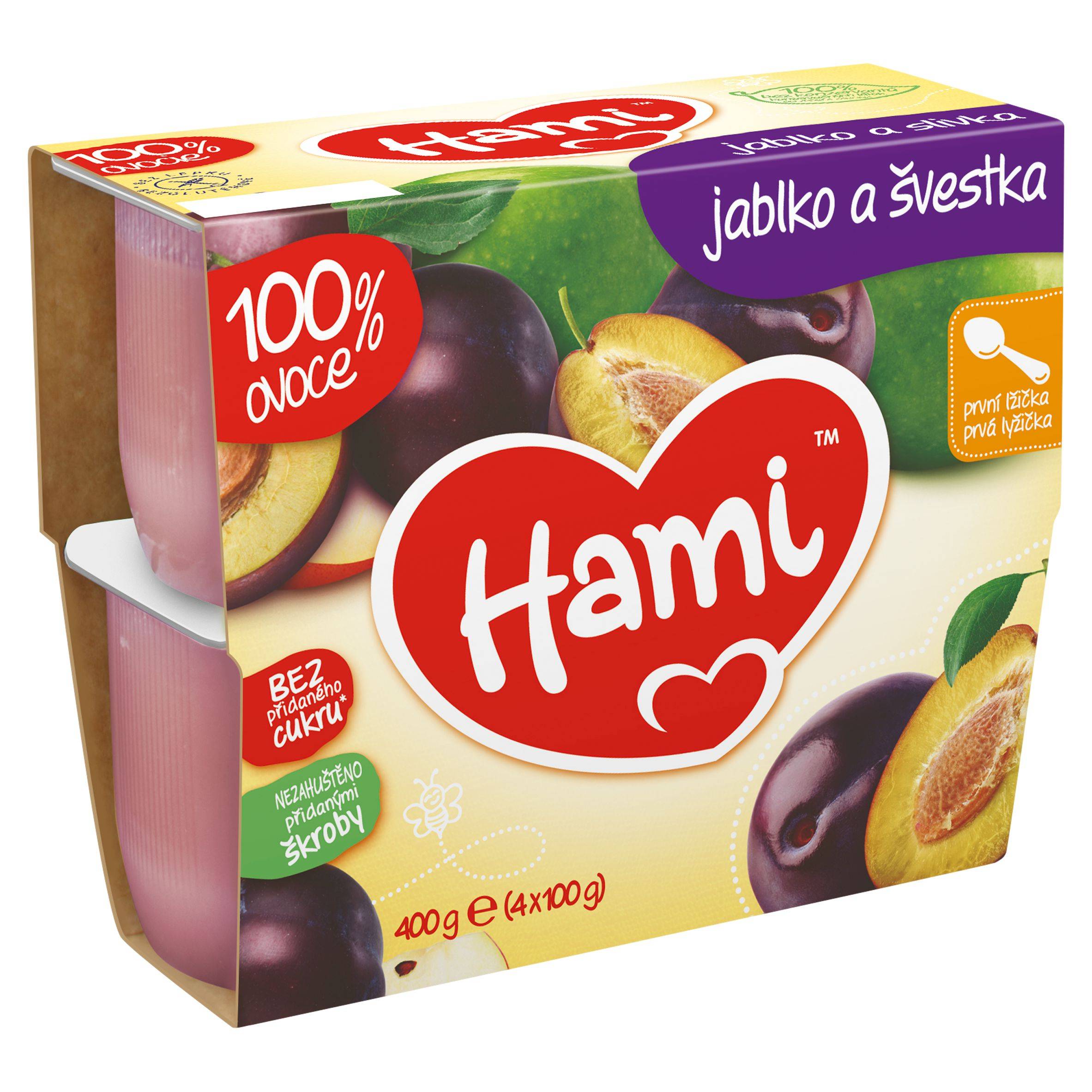 Hami Ovocná přesnídávka 100% ovoce Švestka a jablko první lžička 4x100 g-0