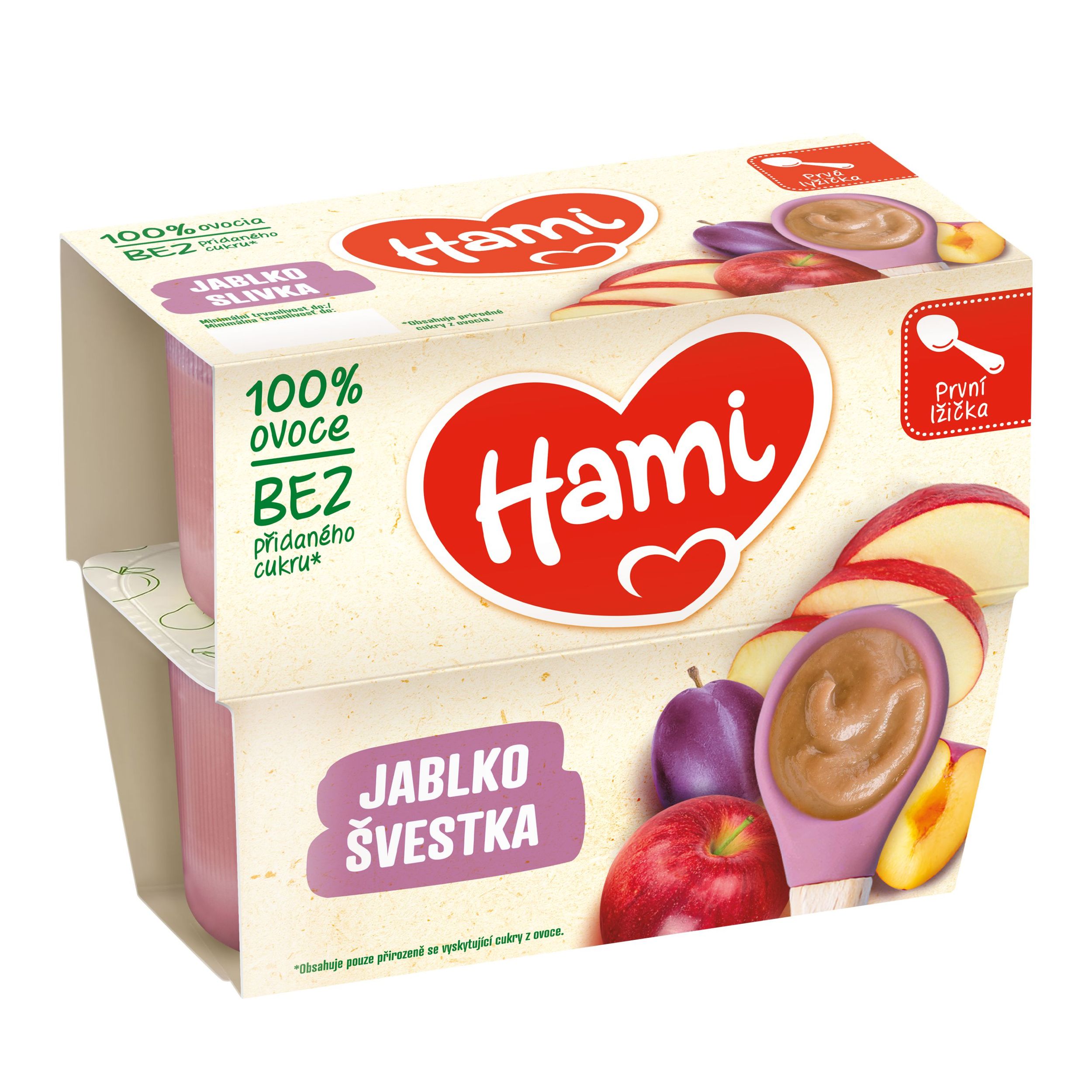 Svět dětí - Hami Ovocná přesnídávka 100% ovoce Švestka a jablko první lžička 4x100 g
