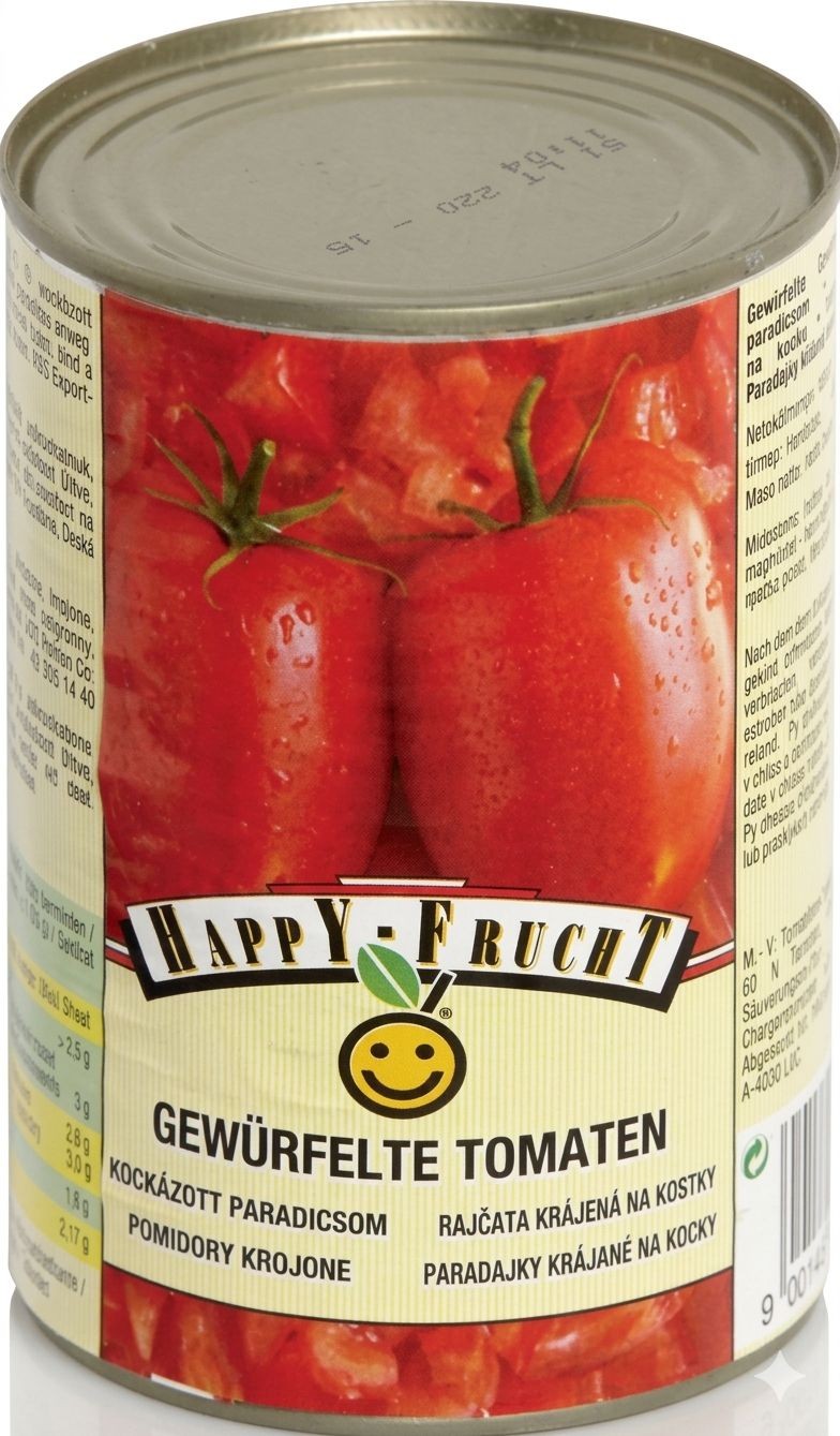 Trvanlivé potraviny - Happy Frucht Rajčata loupaná krájená 400 g